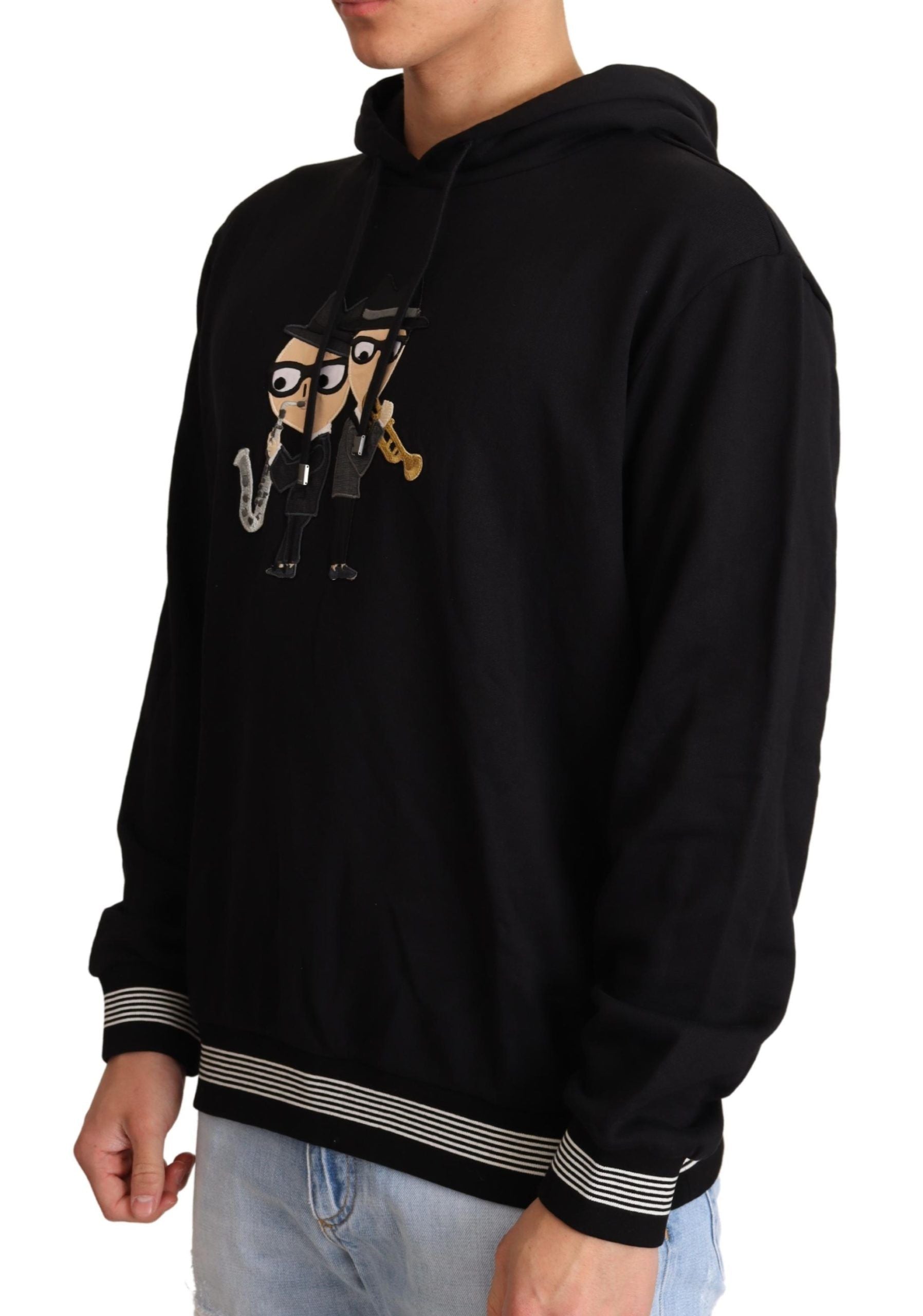 Pulover elegant din bumbac negru, brodat, Dolce &amp; Gabbana