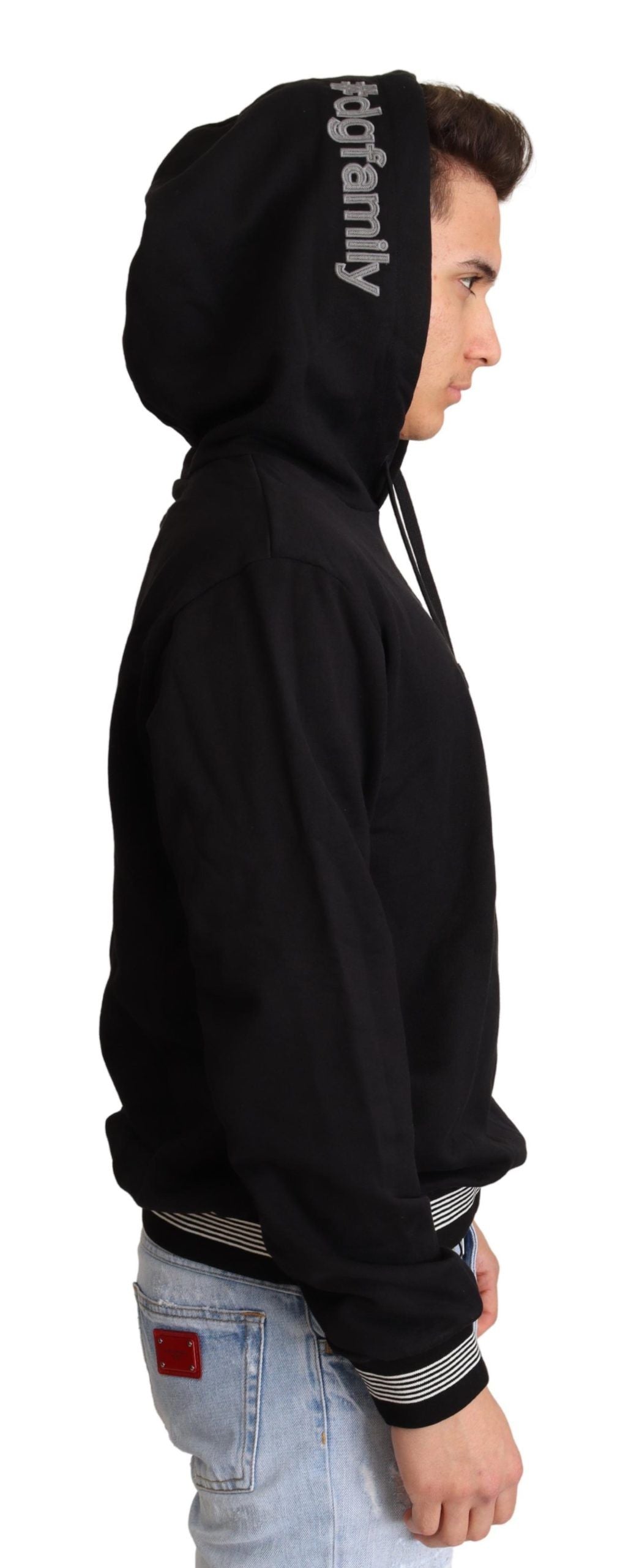 Pulover elegant din bumbac negru, brodat, Dolce &amp; Gabbana