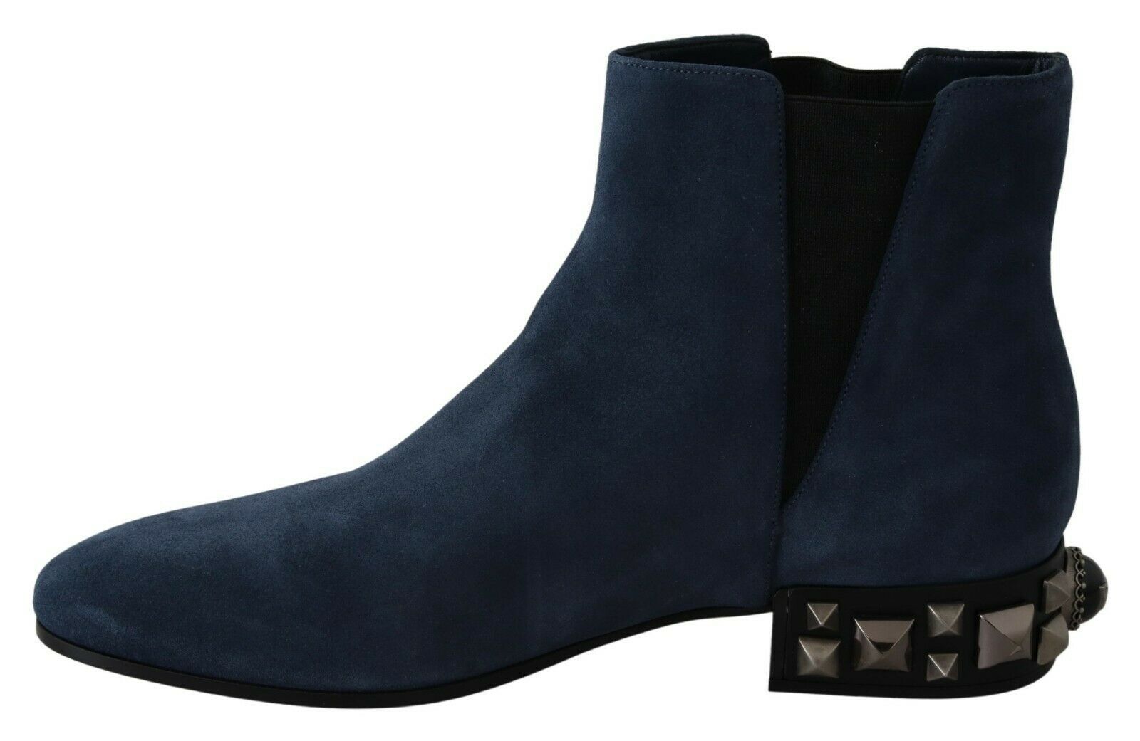 Dolce &amp; Gabbana Schicke blaue Wildlederstiefel mit halbhoher Wadenhöhe und Nietendetails