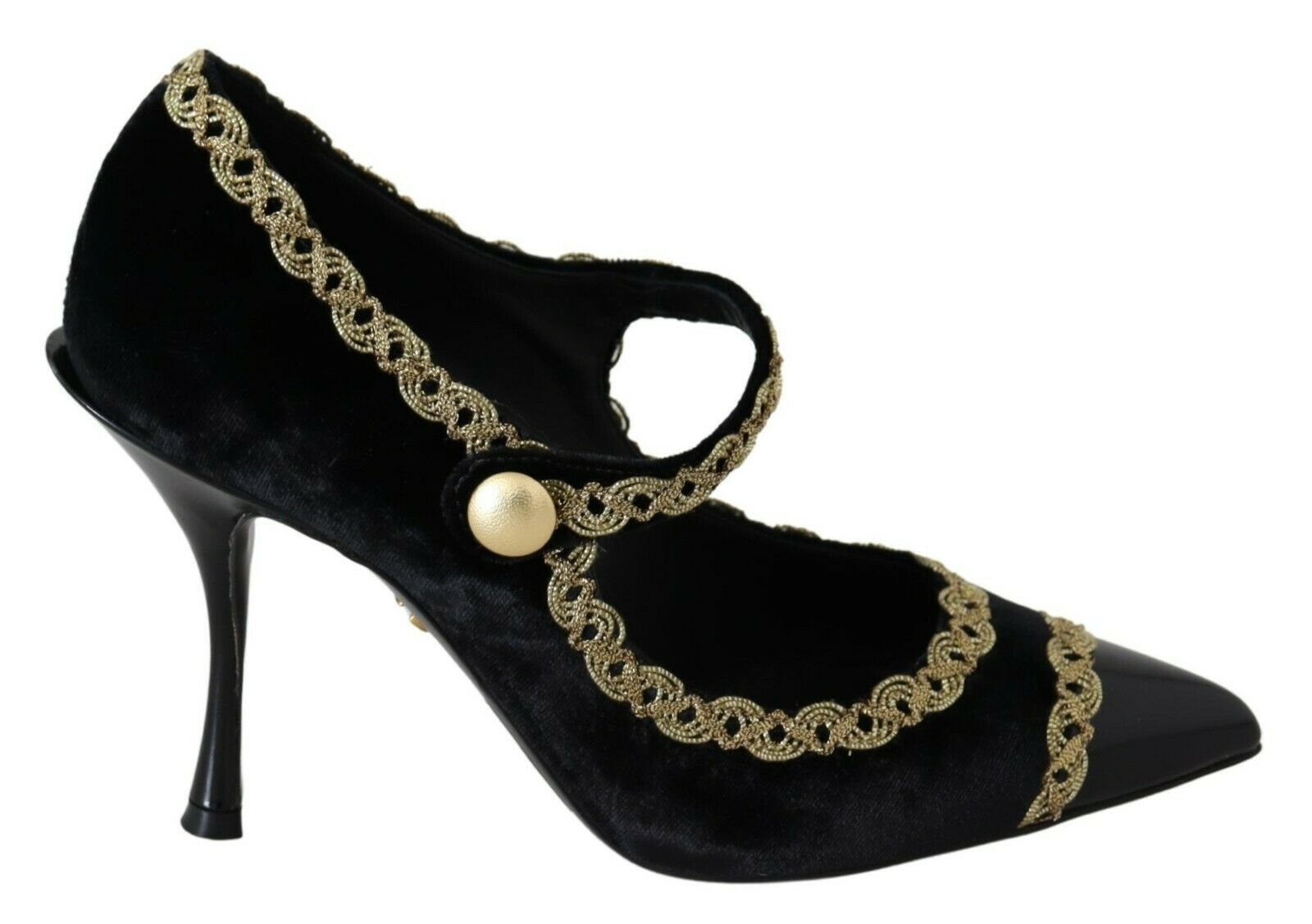 Dolce &amp; Gabbana Elegante Pumps aus schwarzem Samt mit Goldstickerei