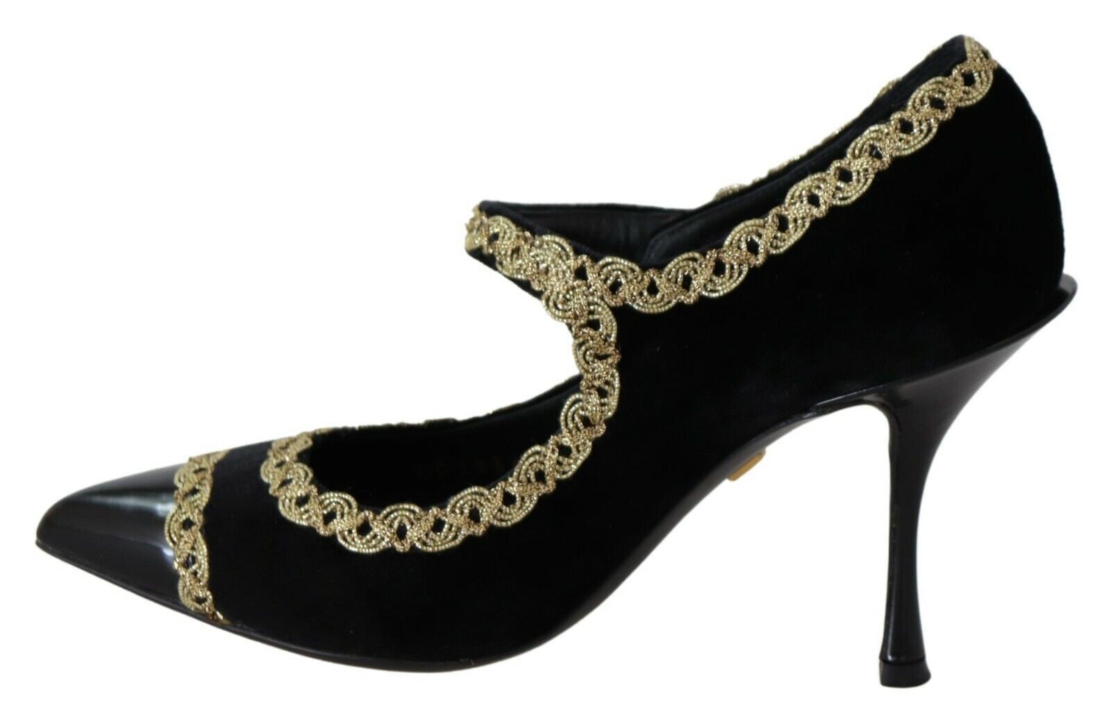 Dolce &amp; Gabbana Elegante Pumps aus schwarzem Samt mit Goldstickerei