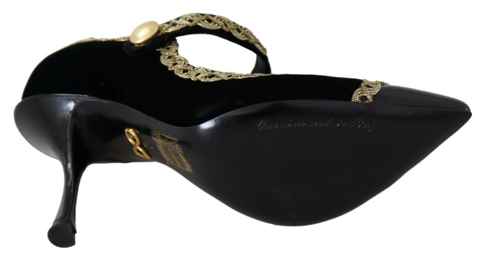 Dolce &amp; Gabbana Pantofi cu toc eleganți din catifea neagră cu broderie aurie