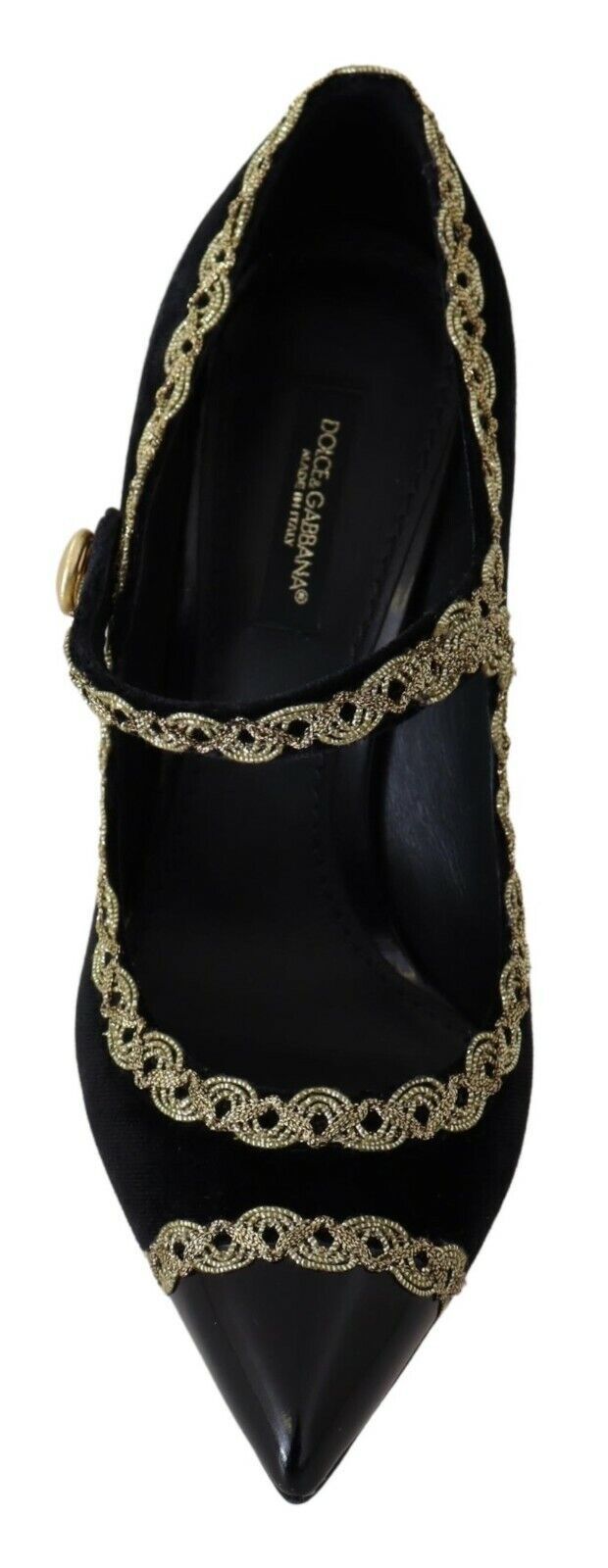 Dolce &amp; Gabbana Pantofi cu toc eleganți din catifea neagră cu broderie aurie