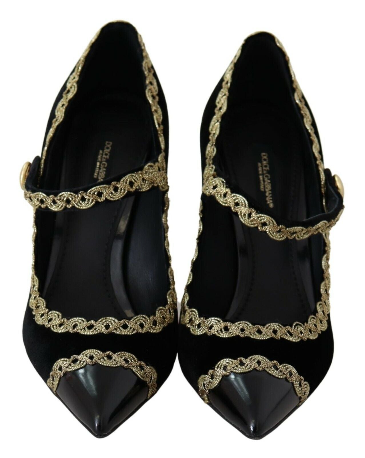 Dolce &amp; Gabbana Pantofi cu toc eleganți din catifea neagră cu broderie aurie