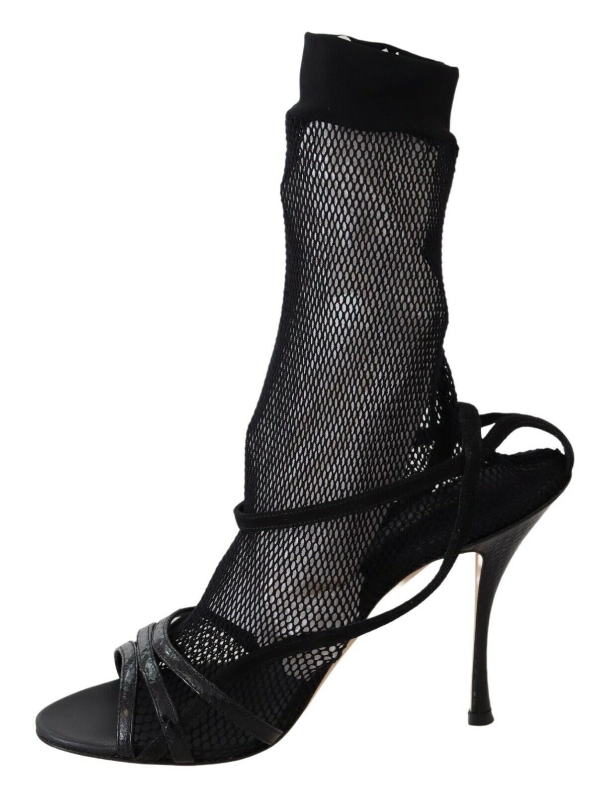 Dolce &amp; Gabbana Schicke schwarze Stiletto-Sandalen aus Netzstoff