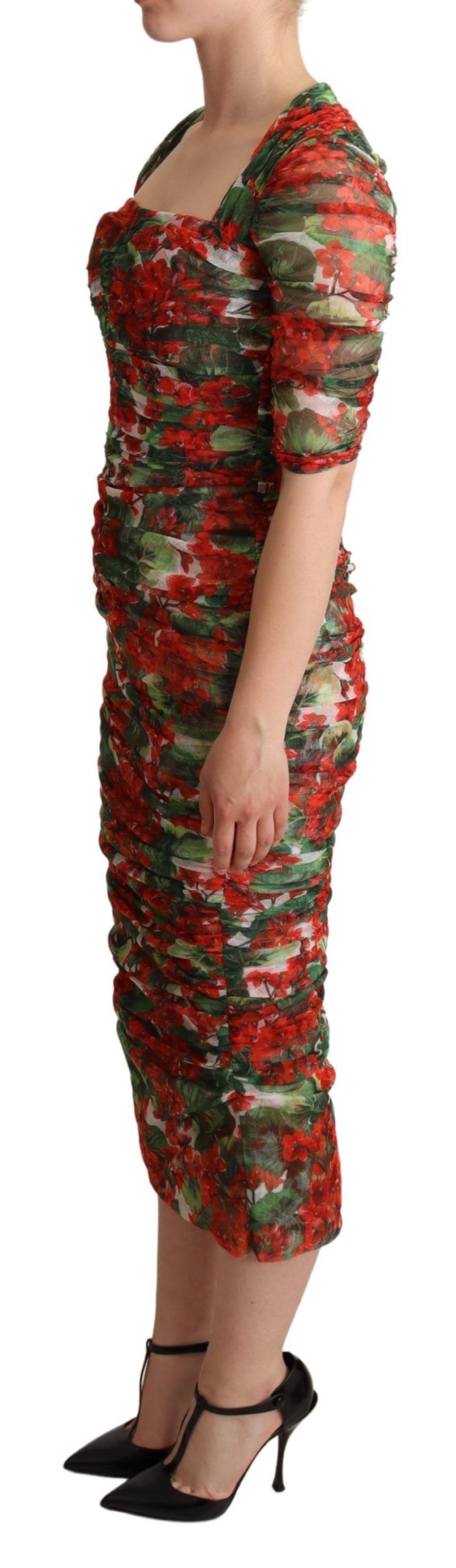 Rochie midi elegantă cu imprimeu floral roșie Dolce &amp; Gabbana