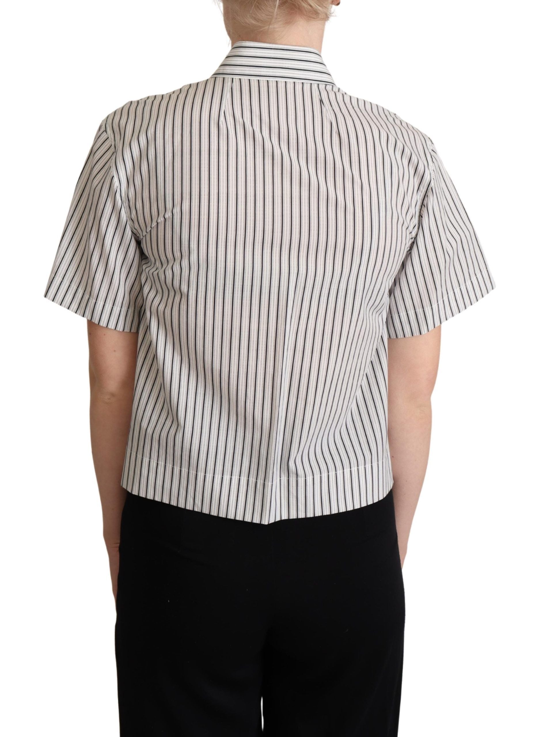 Tricou polo cu dungi monocrome elegante Dolce &amp; Gabbana