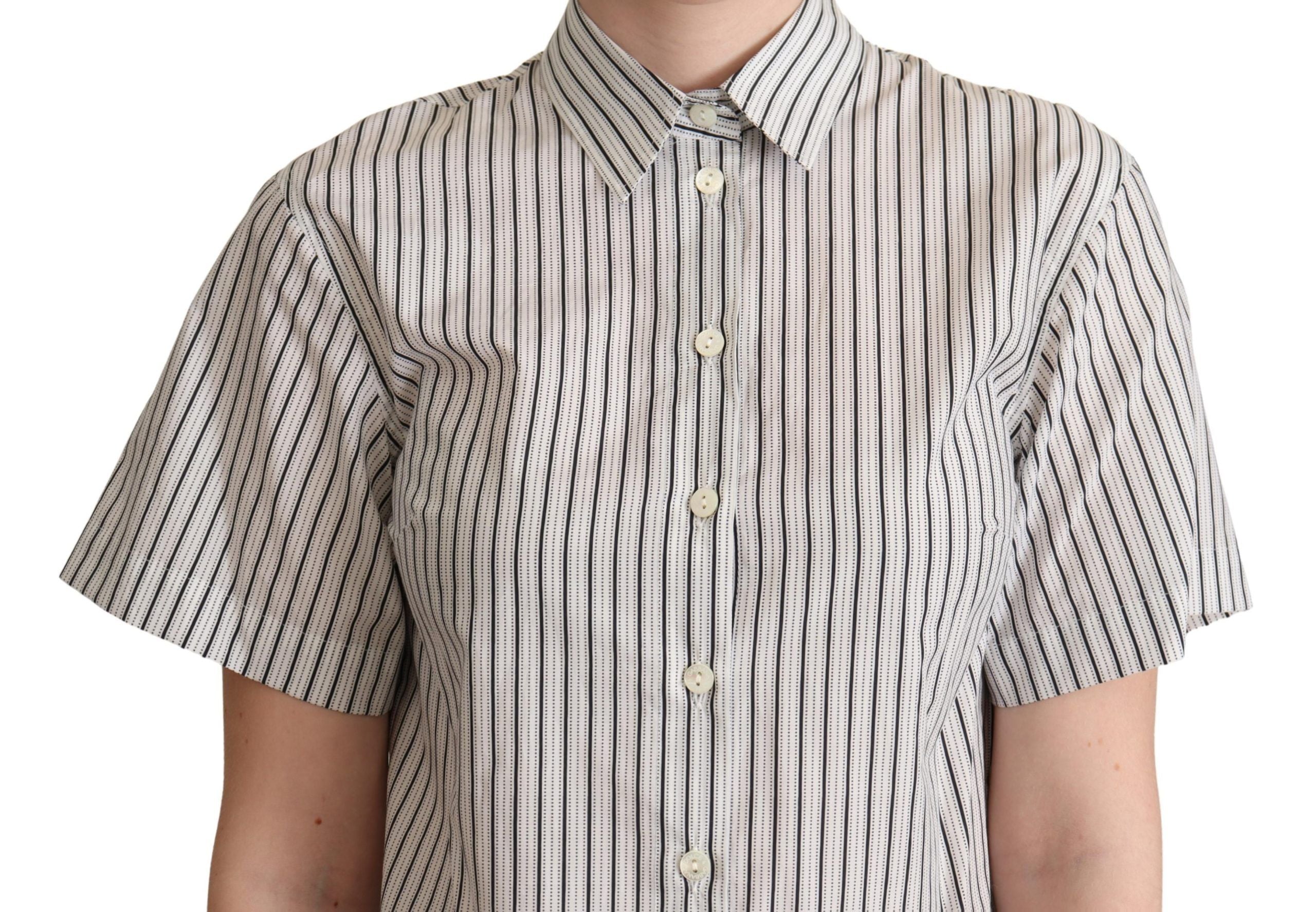 Tricou polo cu dungi monocrome elegante Dolce &amp; Gabbana