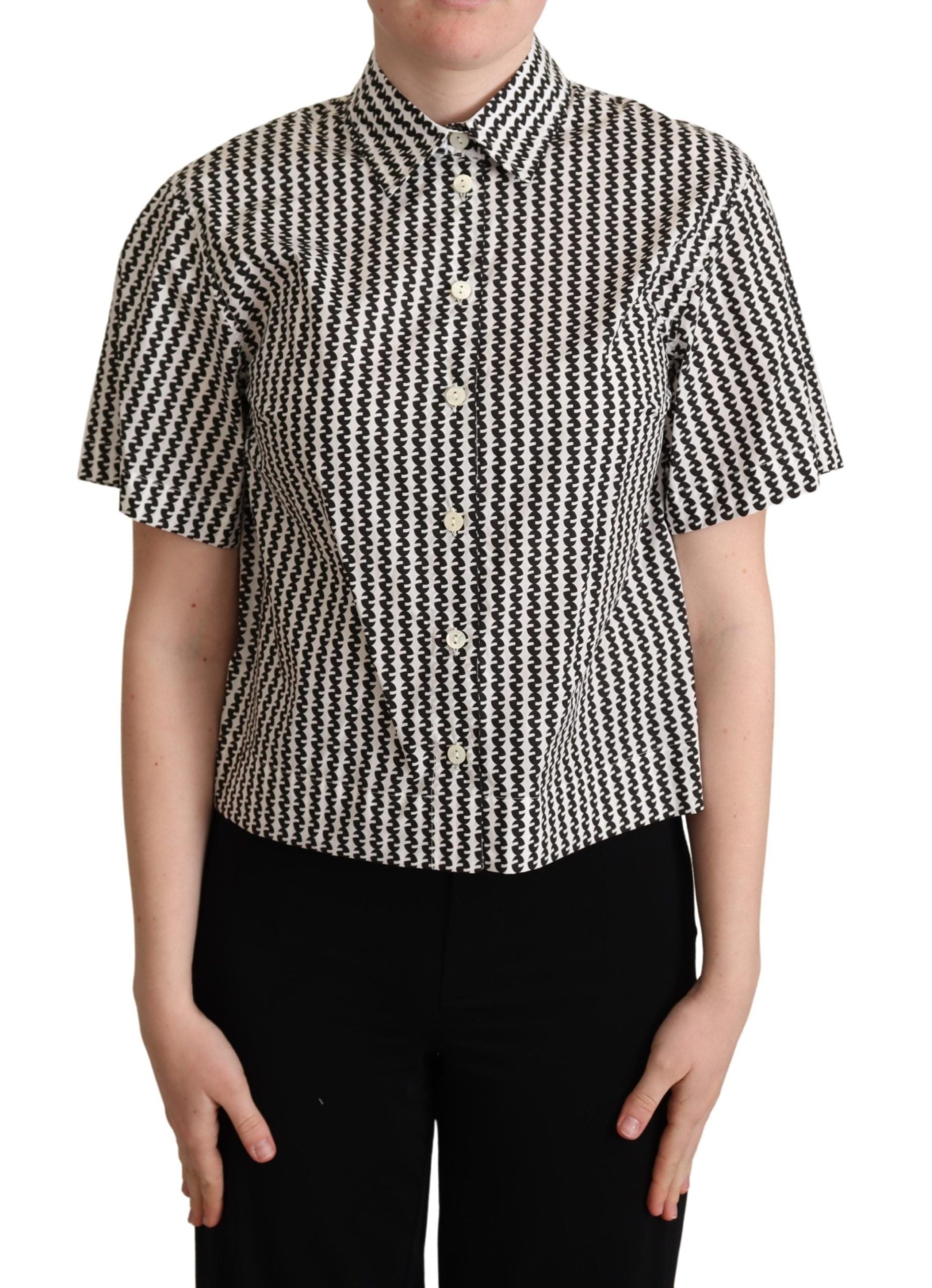 Dolce &amp; Gabbana Tricou polo elegant din bumbac cu model alb-negru
