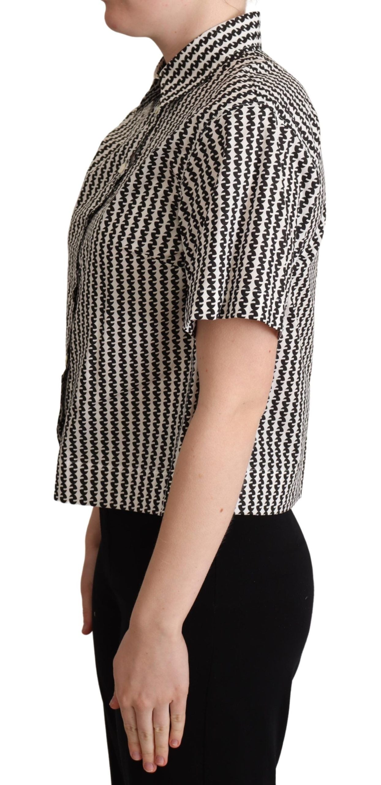 Dolce &amp; Gabbana Tricou polo elegant din bumbac cu model alb-negru