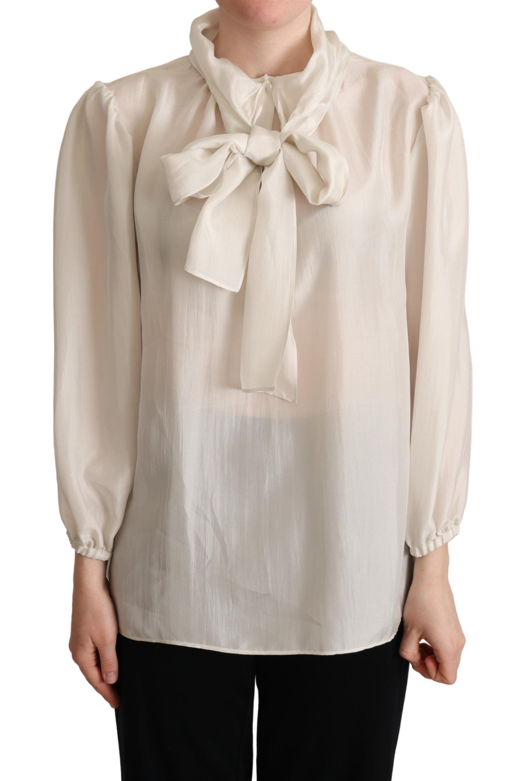 Dolce &amp; Gabbana Elegante hellgraue Ascot-Bluse aus Seide