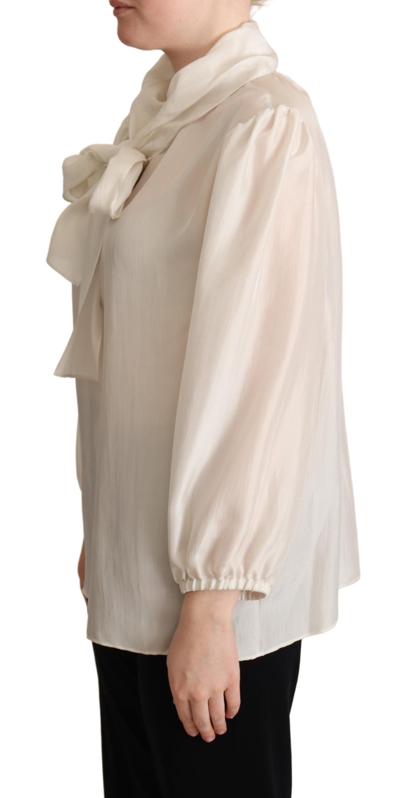 Dolce &amp; Gabbana Elegante hellgraue Ascot-Bluse aus Seide