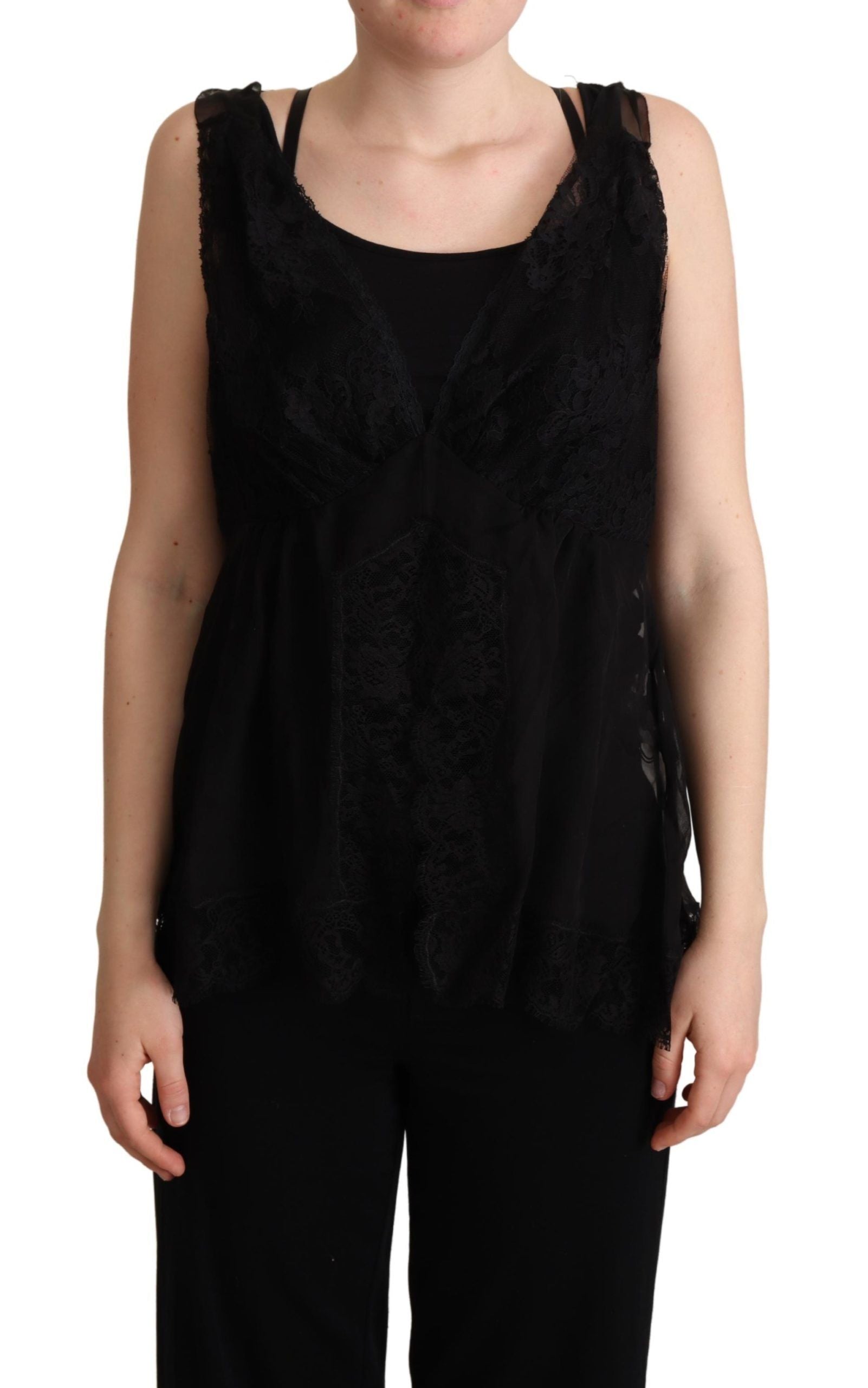Dolce &amp; Gabbana – Schimmerndes Camisole aus Seidenmischung mit Spitzenbesatz
