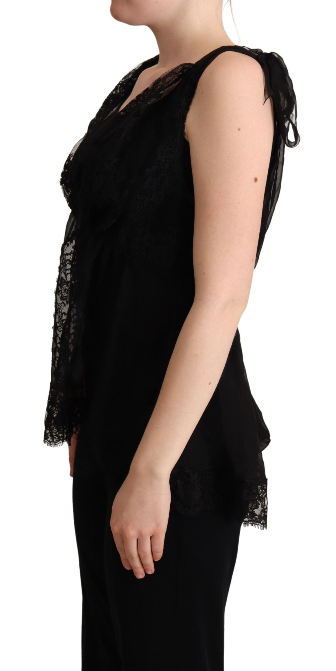 Dolce &amp; Gabbana – Schimmerndes Camisole aus Seidenmischung mit Spitzenbesatz
