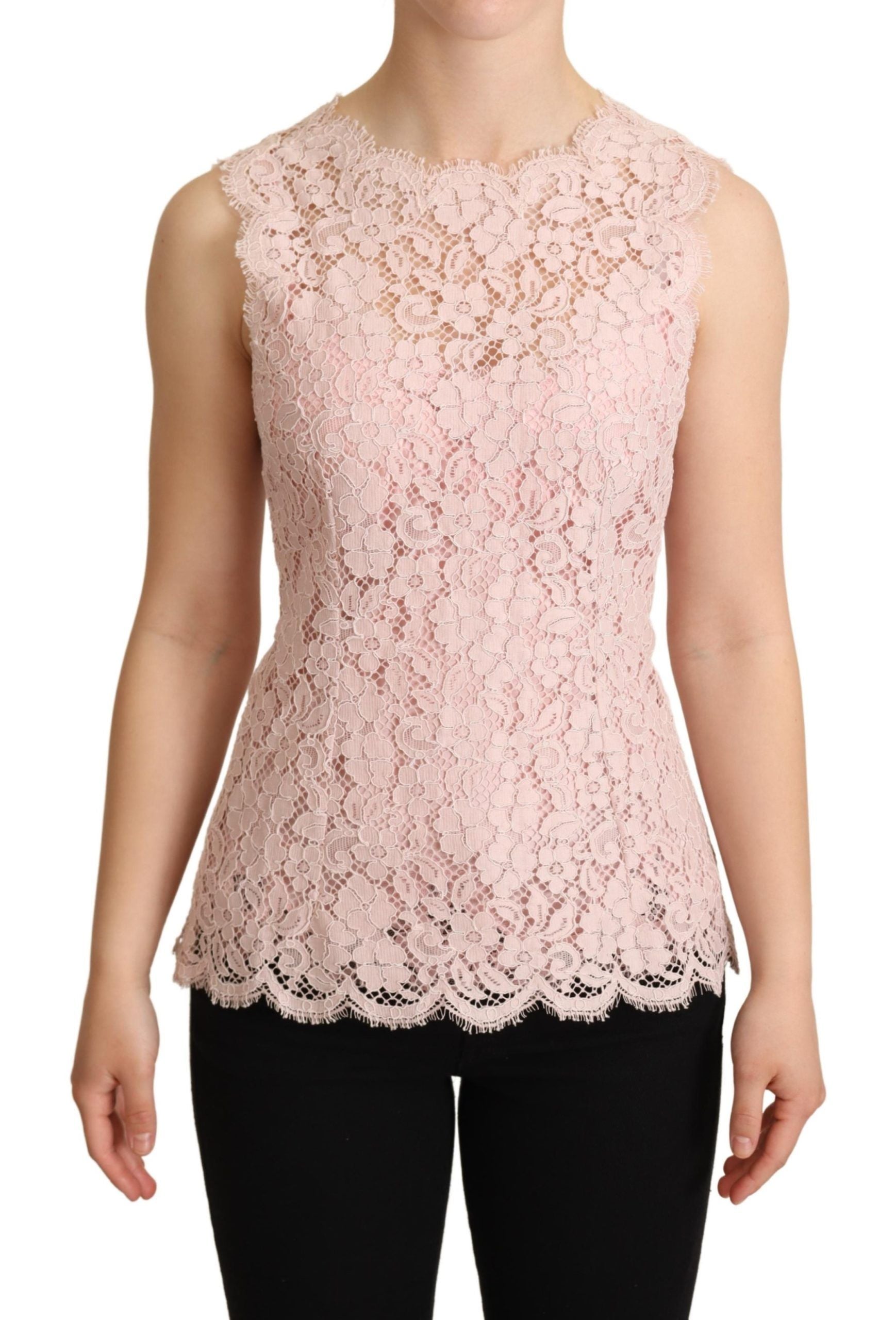 Dolce &amp; Gabbana Elegante ärmellose Bluse aus rosa Spitze