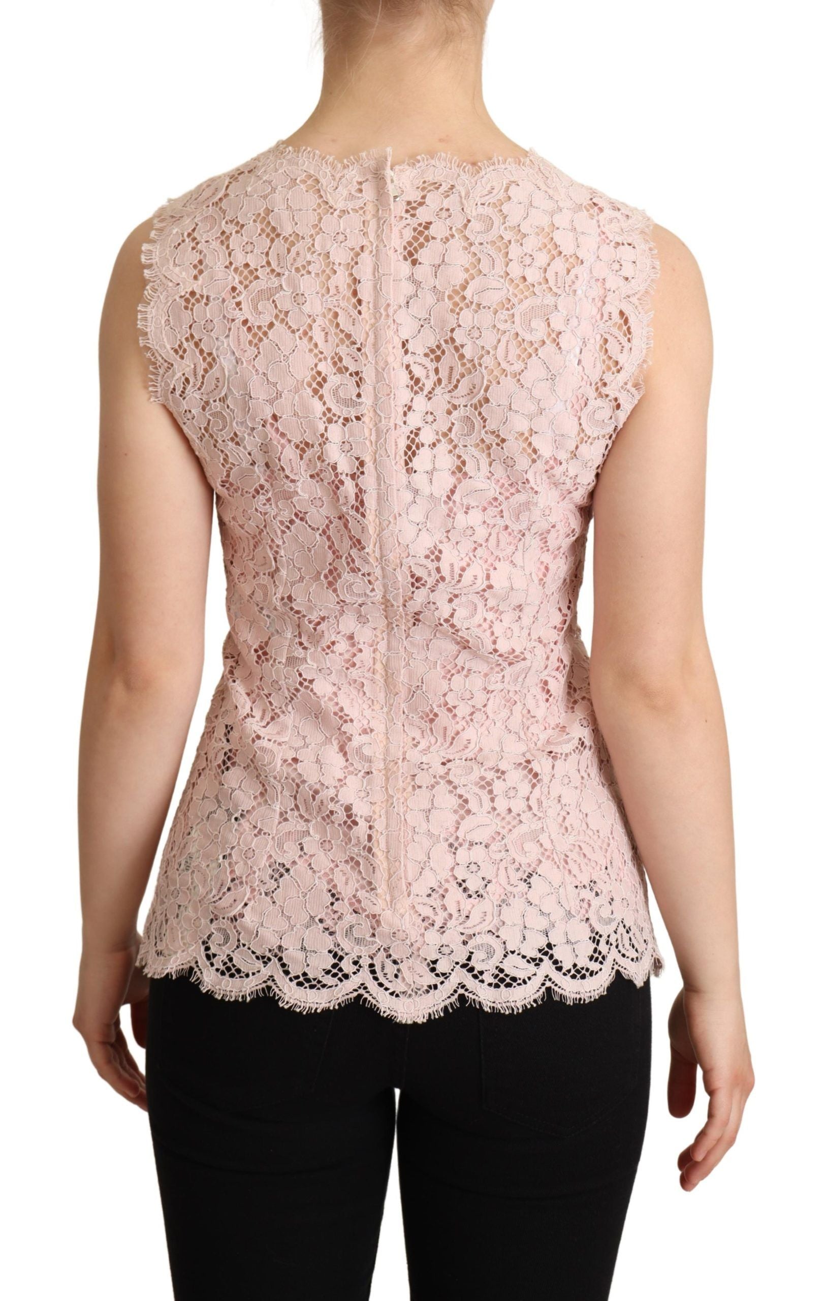 Dolce &amp; Gabbana Elegante ärmellose Bluse aus rosa Spitze