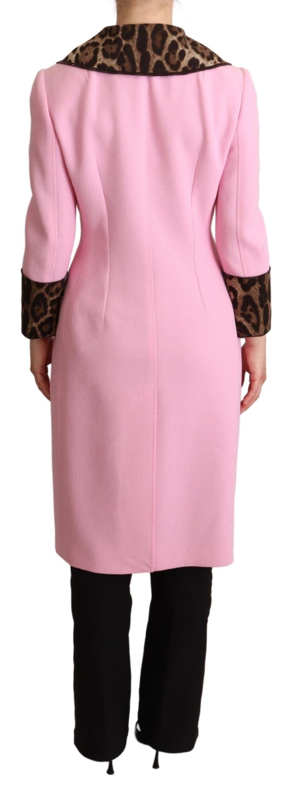 Trench Dolce &amp; Gabbana Chic Pink Leopard cu nasturi de cristal