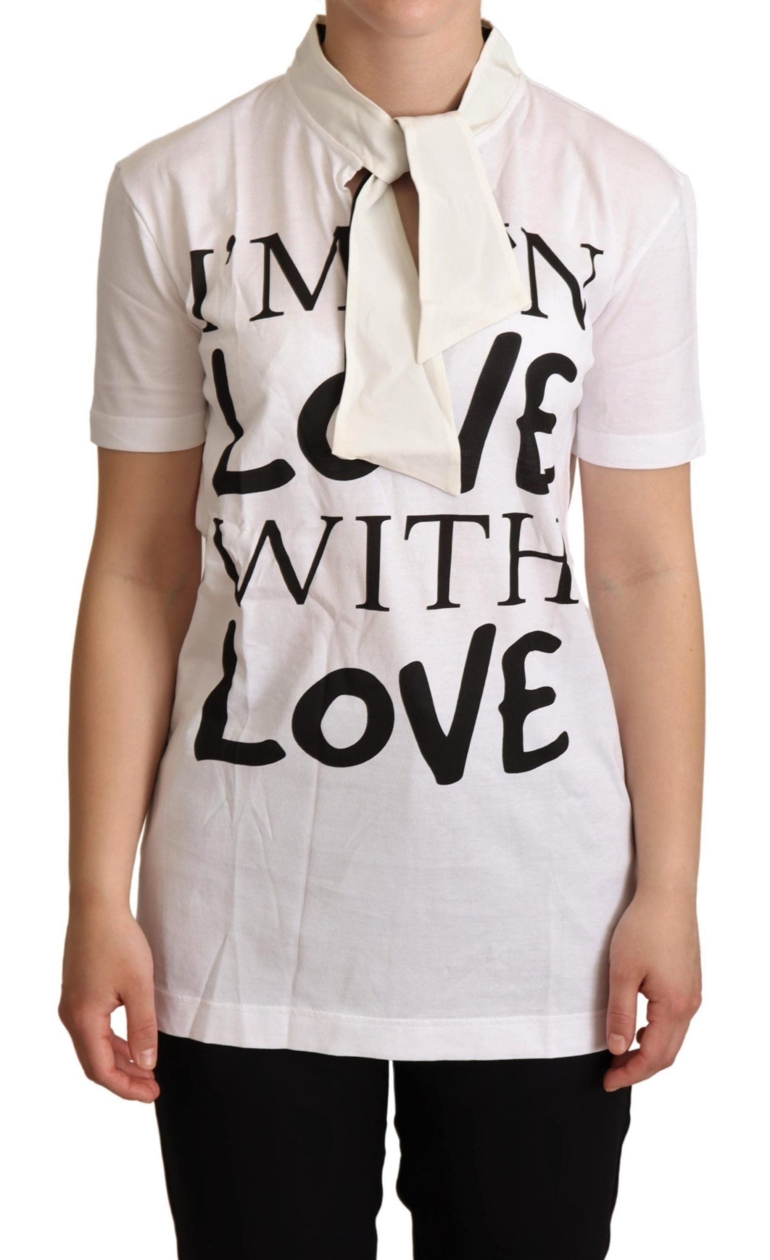 Dolce &amp; Gabbana Chic Weißes T-Shirt aus Seidenmischung mit Liebesmotiv