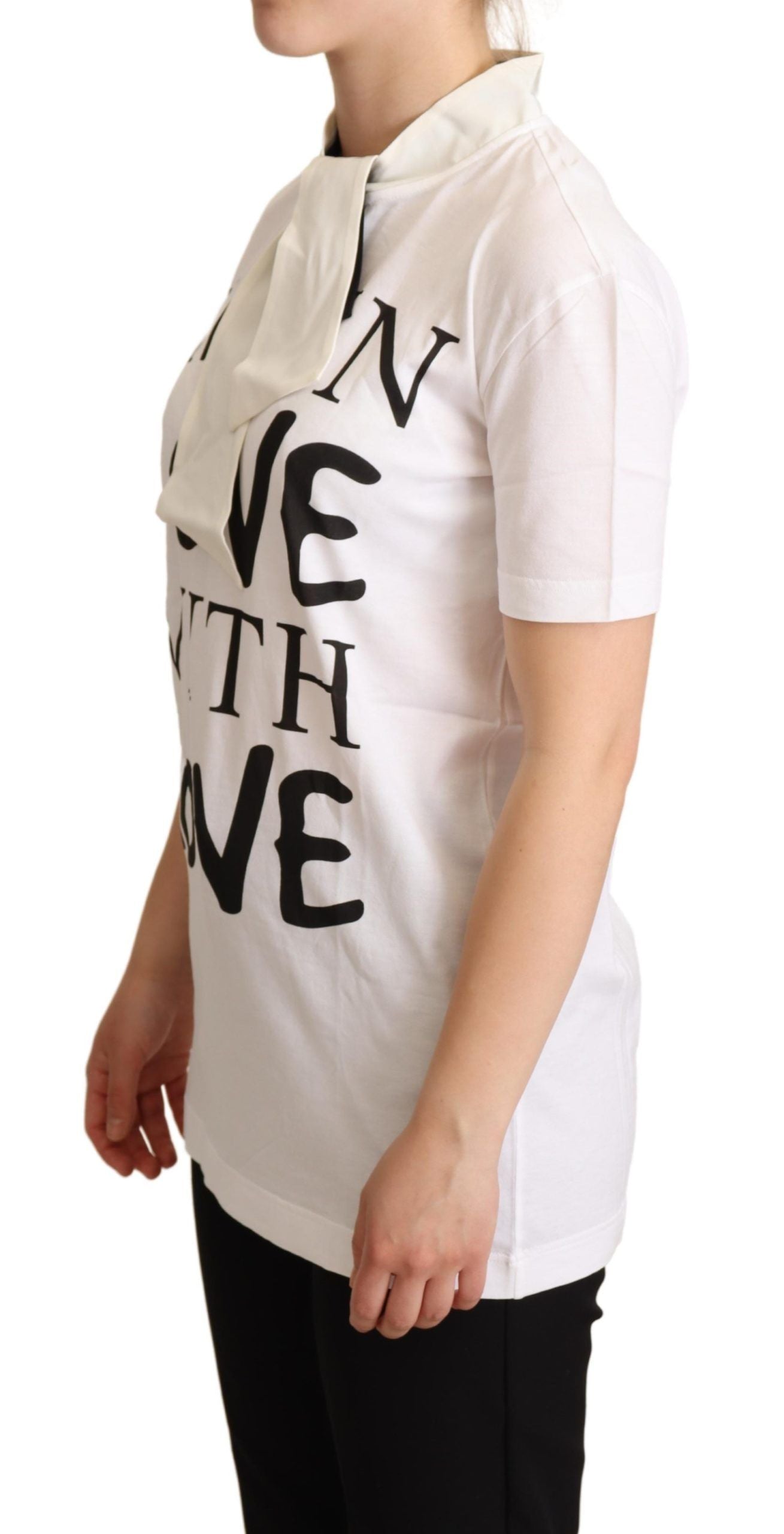 Dolce &amp; Gabbana Chic Weißes T-Shirt aus Seidenmischung mit Liebesmotiv