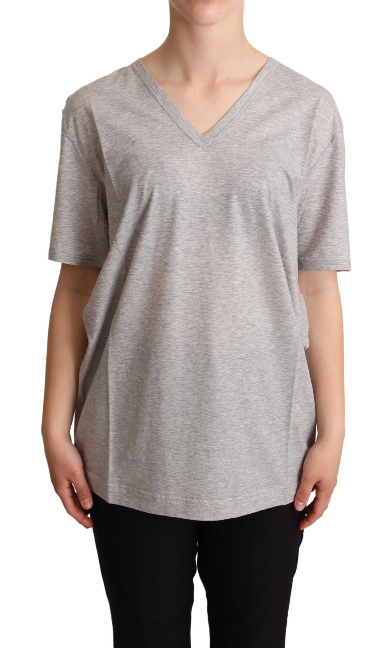 Dolce &amp; Gabbana – Elegantes graues Baumwoll-T-Shirt mit V-Ausschnitt