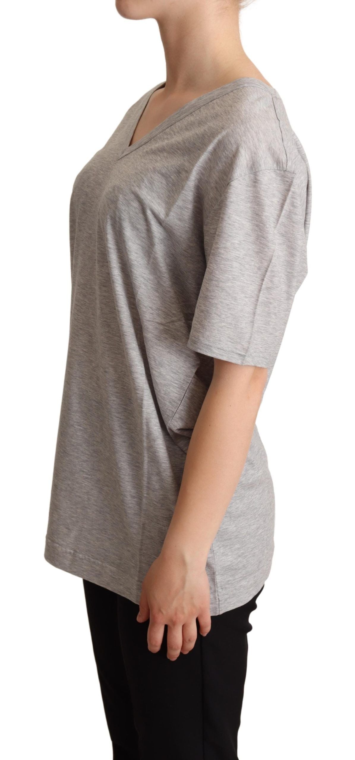 Dolce &amp; Gabbana – Elegantes graues Baumwoll-T-Shirt mit V-Ausschnitt