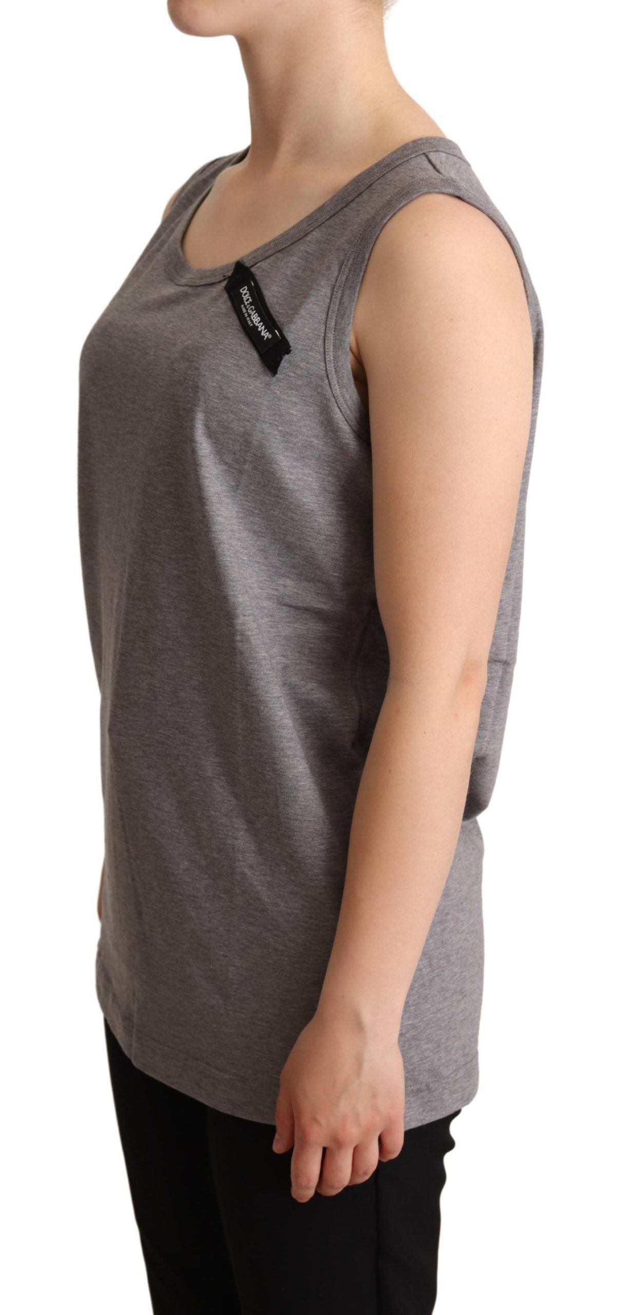 Dolce &amp; Gabbana Elegantes ärmelloses Tanktop aus grauem Baumwolljersey