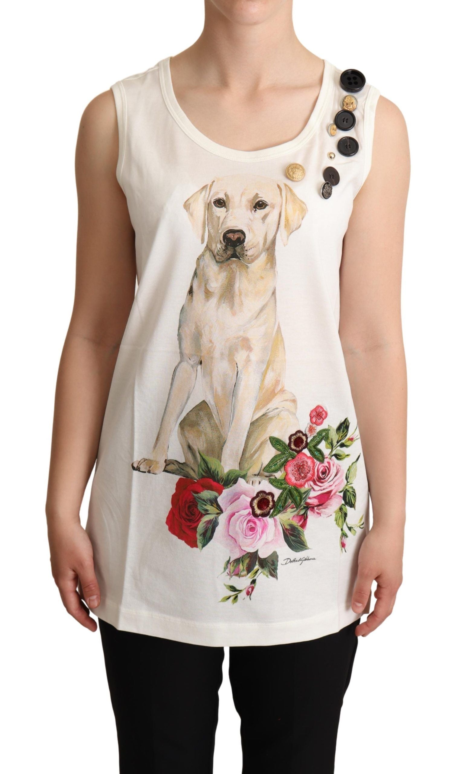 Dolce &amp; Gabbana Schickes ärmelloses Tanktop mit Hunde-Blumenmuster