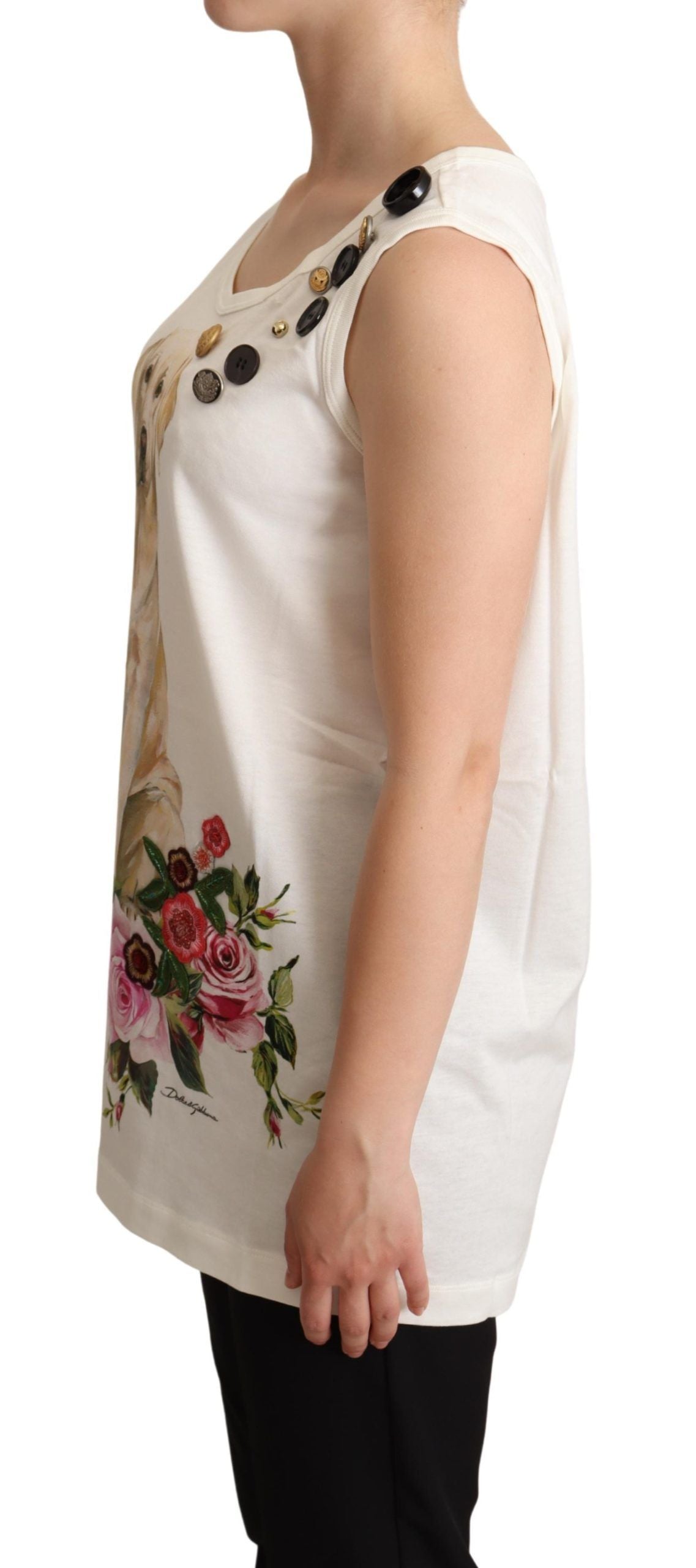 Dolce &amp; Gabbana Schickes ärmelloses Tanktop mit Hunde-Blumenmuster