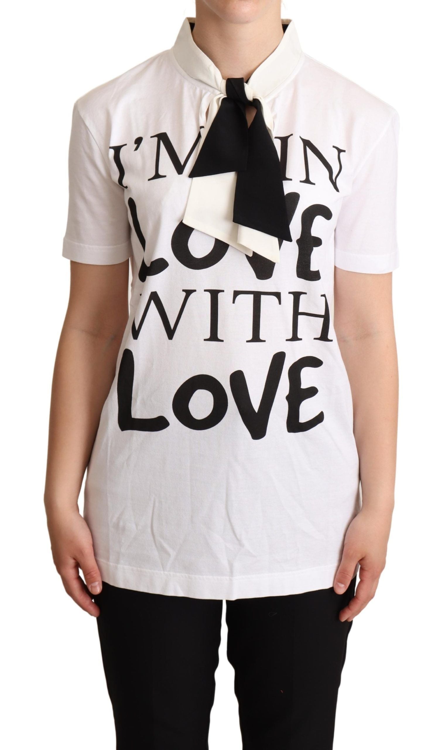 Dolce &amp; Gabbana – T-Shirt aus Seide und Baumwolle mit „Chic Love“-Slogan