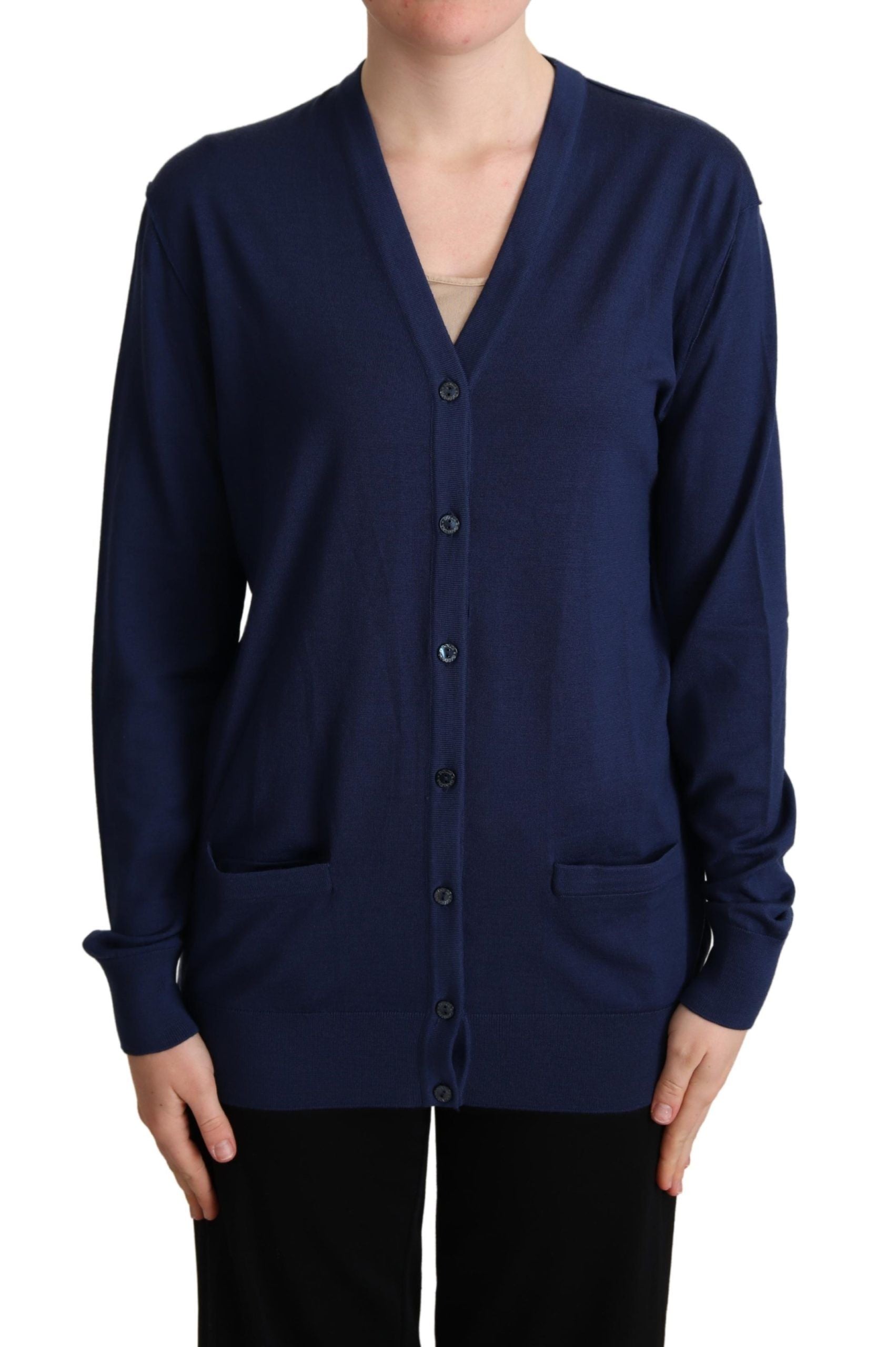 Dolce &amp; Gabbana Elegante blaue Strickjacke aus Schurwolle