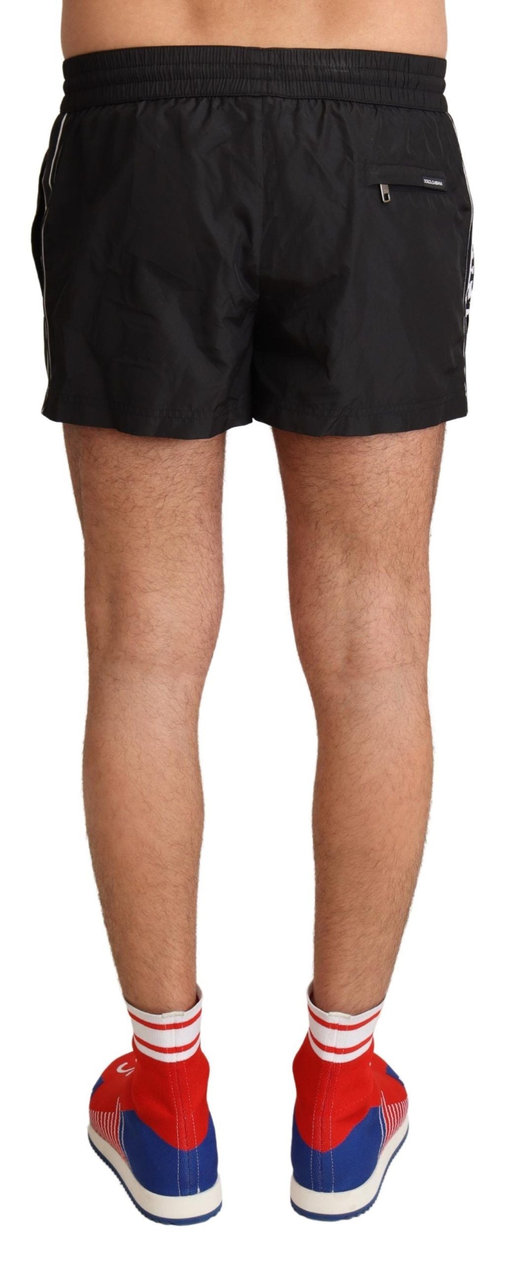 Dolce &amp; Gabbana Pantaloni scurți de baie negri eleganți cu imprimeu KING