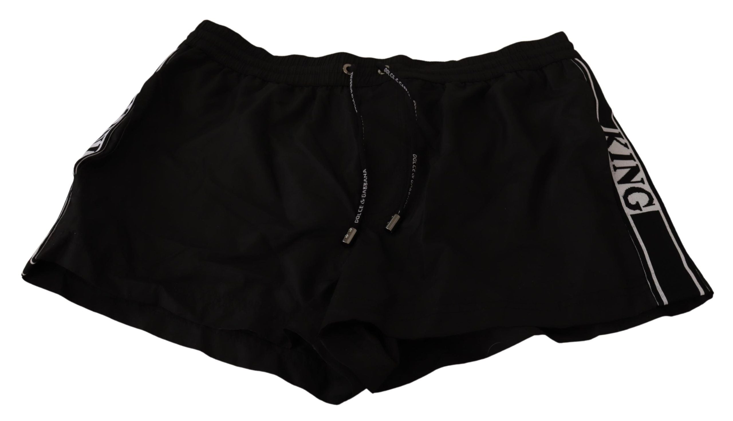 Dolce &amp; Gabbana Pantaloni scurți de baie negri eleganți cu imprimeu KING