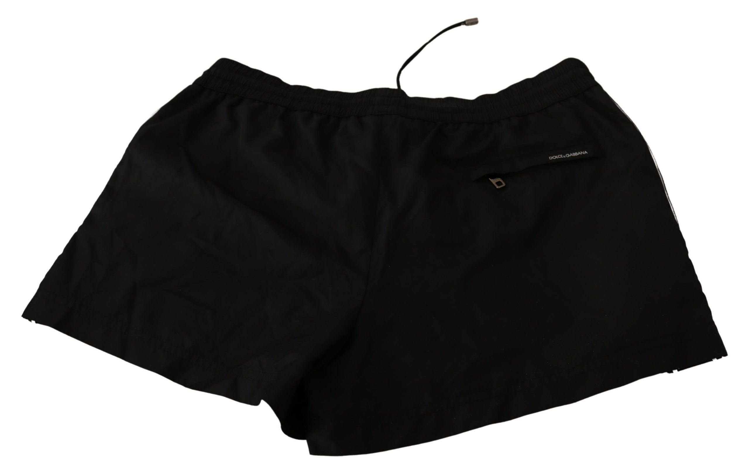 Dolce &amp; Gabbana Pantaloni scurți de baie negri eleganți cu imprimeu KING