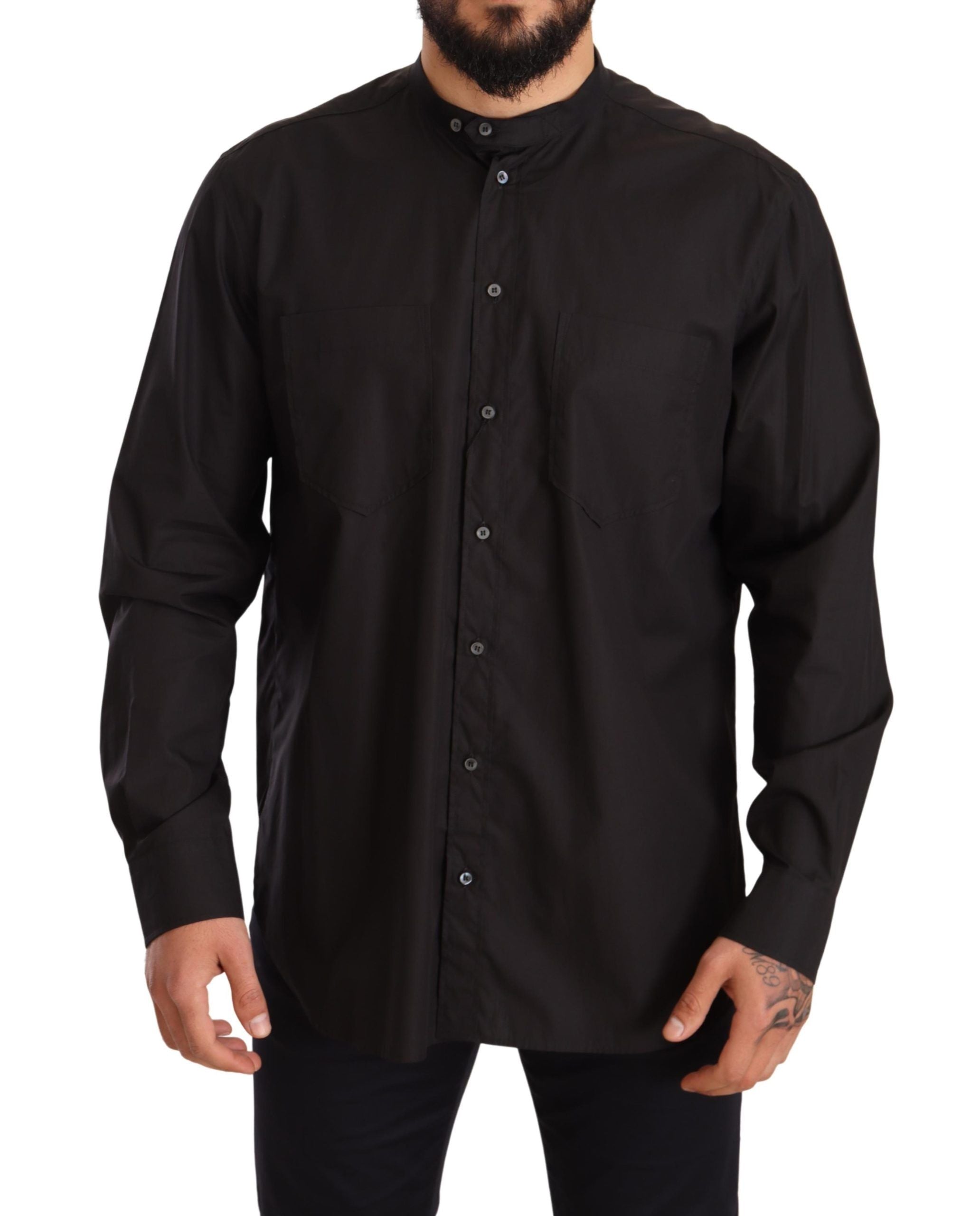 Dolce &amp; Gabbana Elegantes schwarzes Herrenhemd aus 100 % Baumwolle