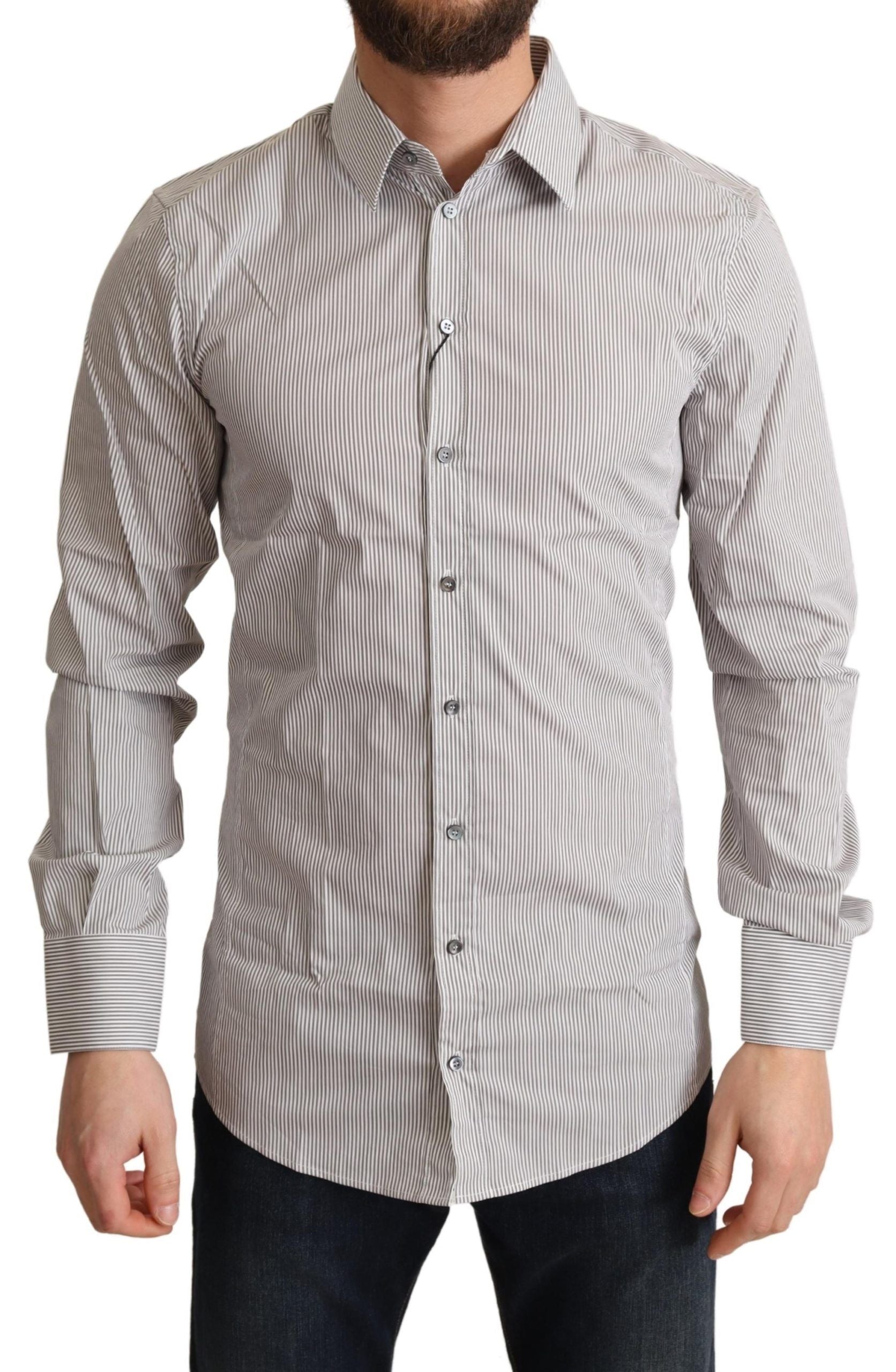 Dolce &amp; Gabbana – Elegantes, grau gestreiftes Slim-Fit-Hemd