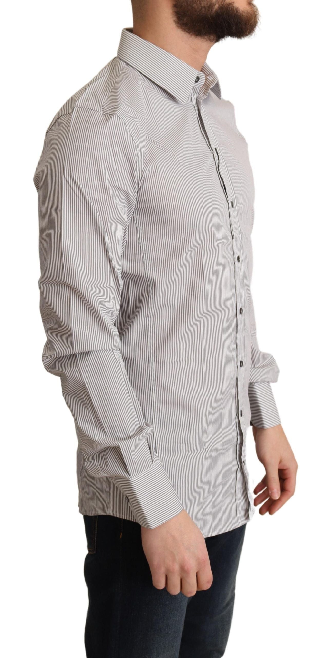 Dolce &amp; Gabbana – Elegantes, grau gestreiftes Slim-Fit-Hemd