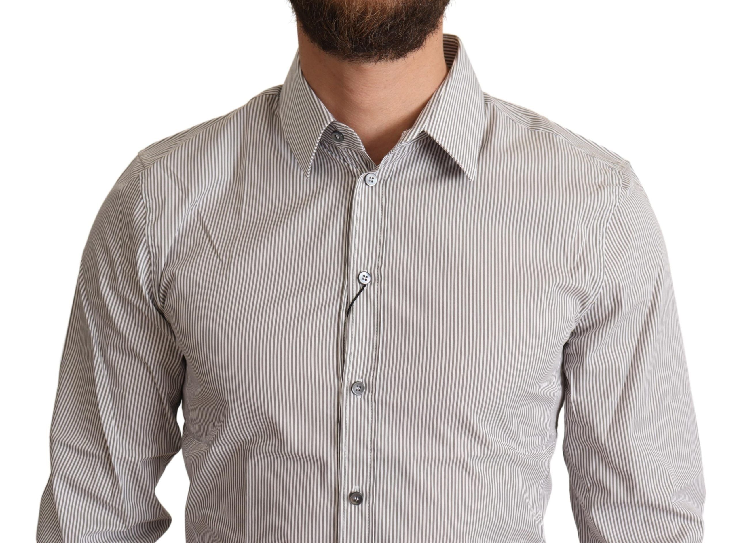 Dolce &amp; Gabbana – Elegantes, grau gestreiftes Slim-Fit-Hemd