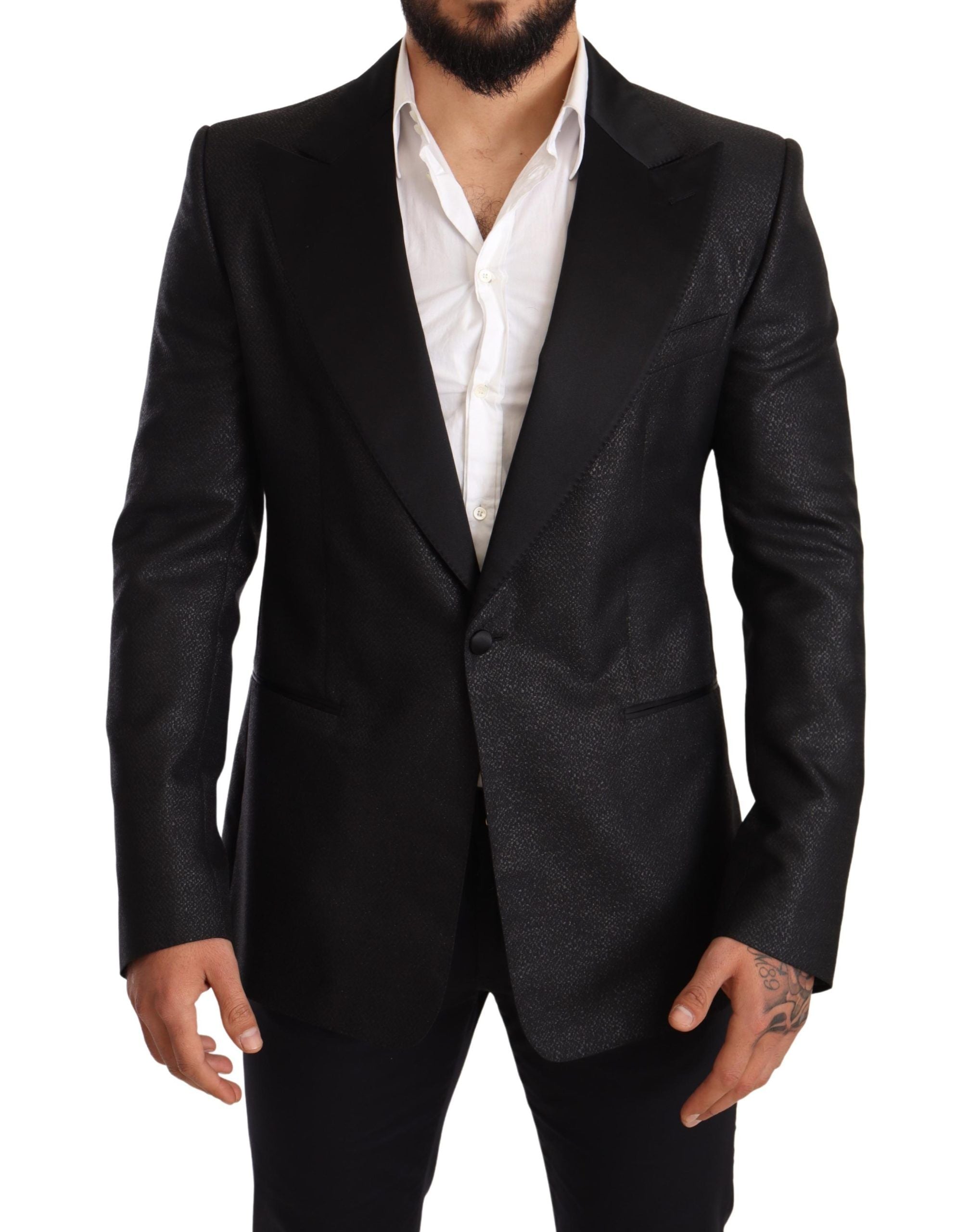 Dolce &amp; Gabbana – Elegante, schmal geschnittene Blazerjacke in Schwarz-Metallic
