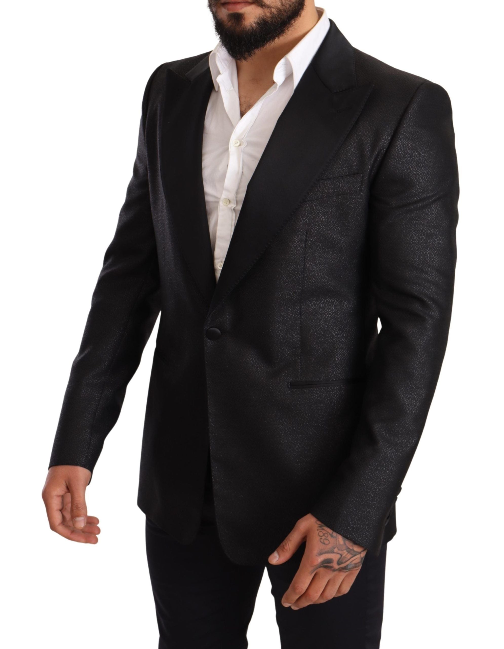 Dolce &amp; Gabbana – Elegante, schmal geschnittene Blazerjacke in Schwarz-Metallic