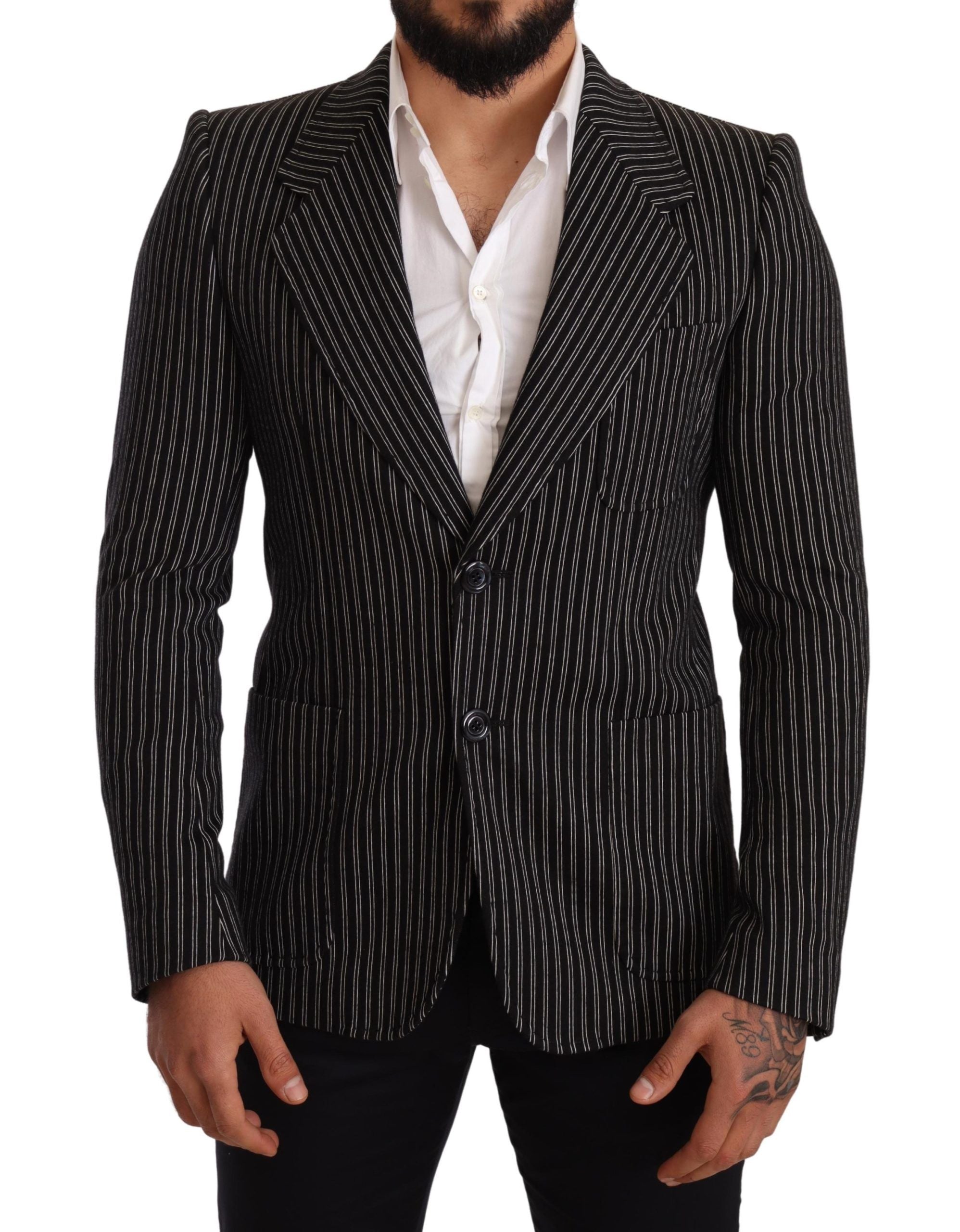 Dolce &amp; Gabbana Eleganter schwarz gestreifter Blazer aus Schurwolle