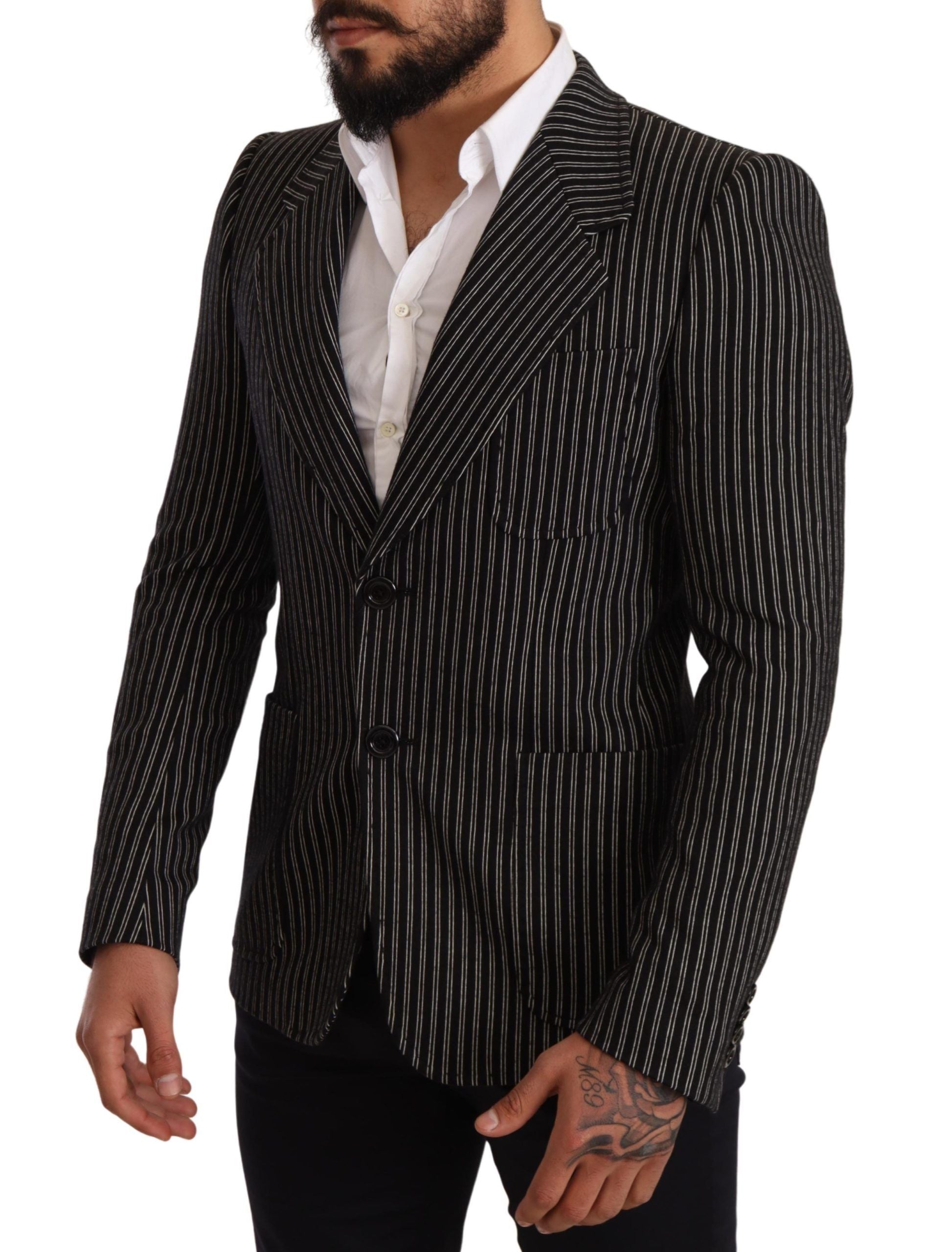 Dolce &amp; Gabbana Eleganter schwarz gestreifter Blazer aus Schurwolle