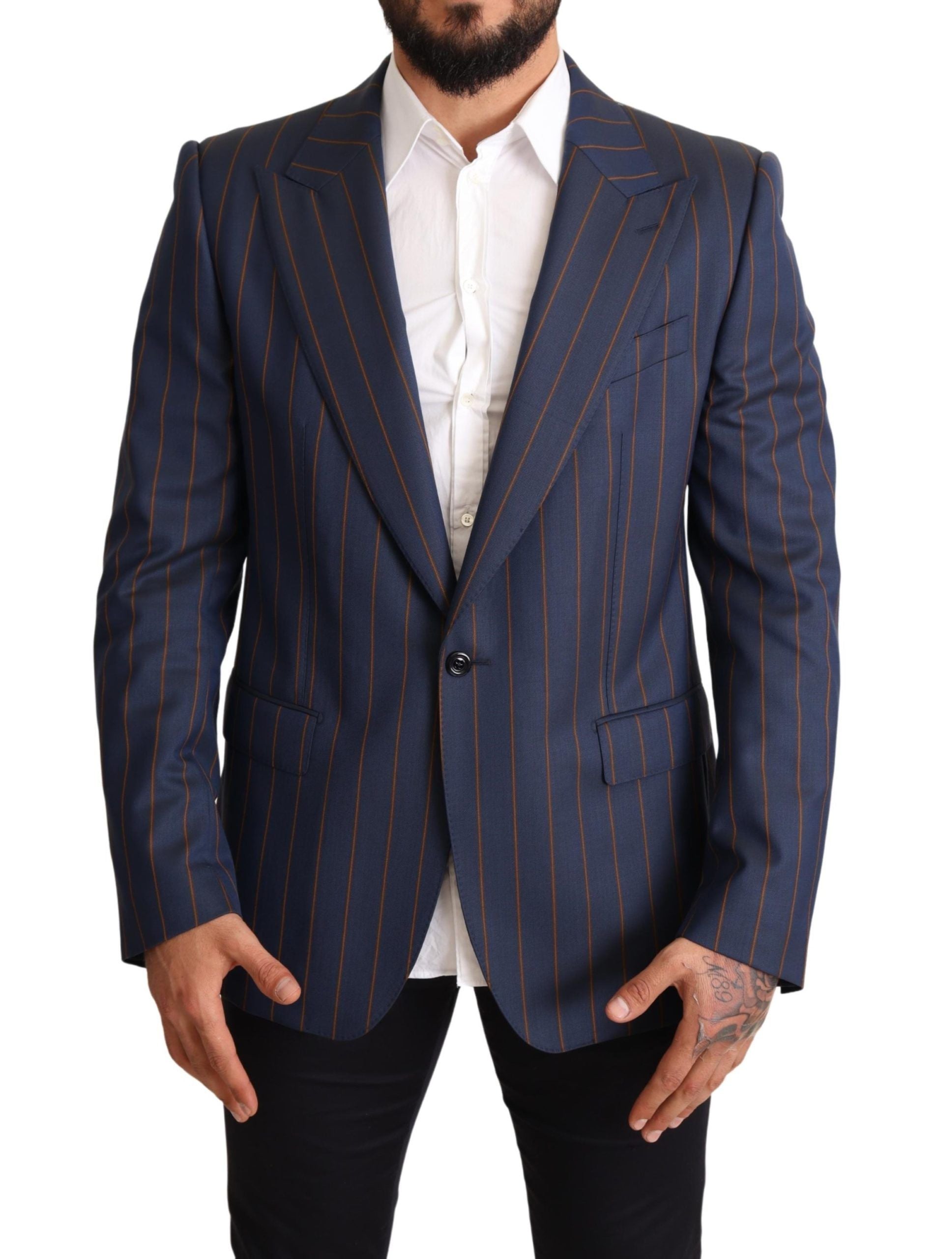 Dolce &amp; Gabbana Eleganter Slim Fit Blazer aus blau gestreifter Wolle