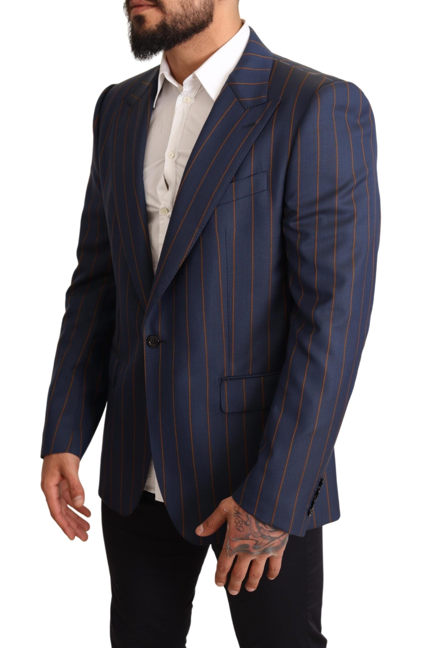 Dolce &amp; Gabbana Eleganter Slim Fit Blazer aus blau gestreifter Wolle