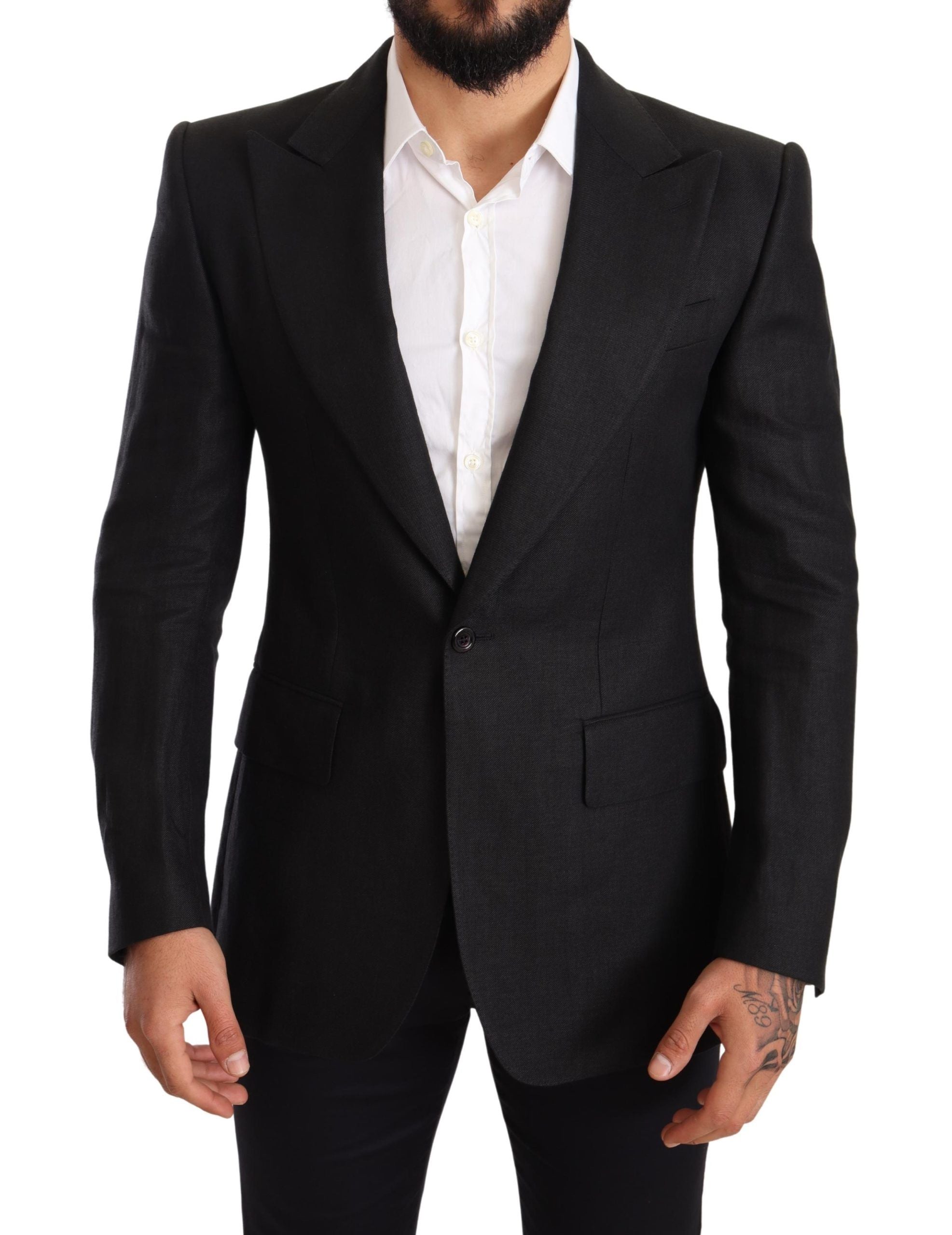 Dolce &amp; Gabbana – Eleganter Slim Fit-Blazer aus schwarzem Leinen