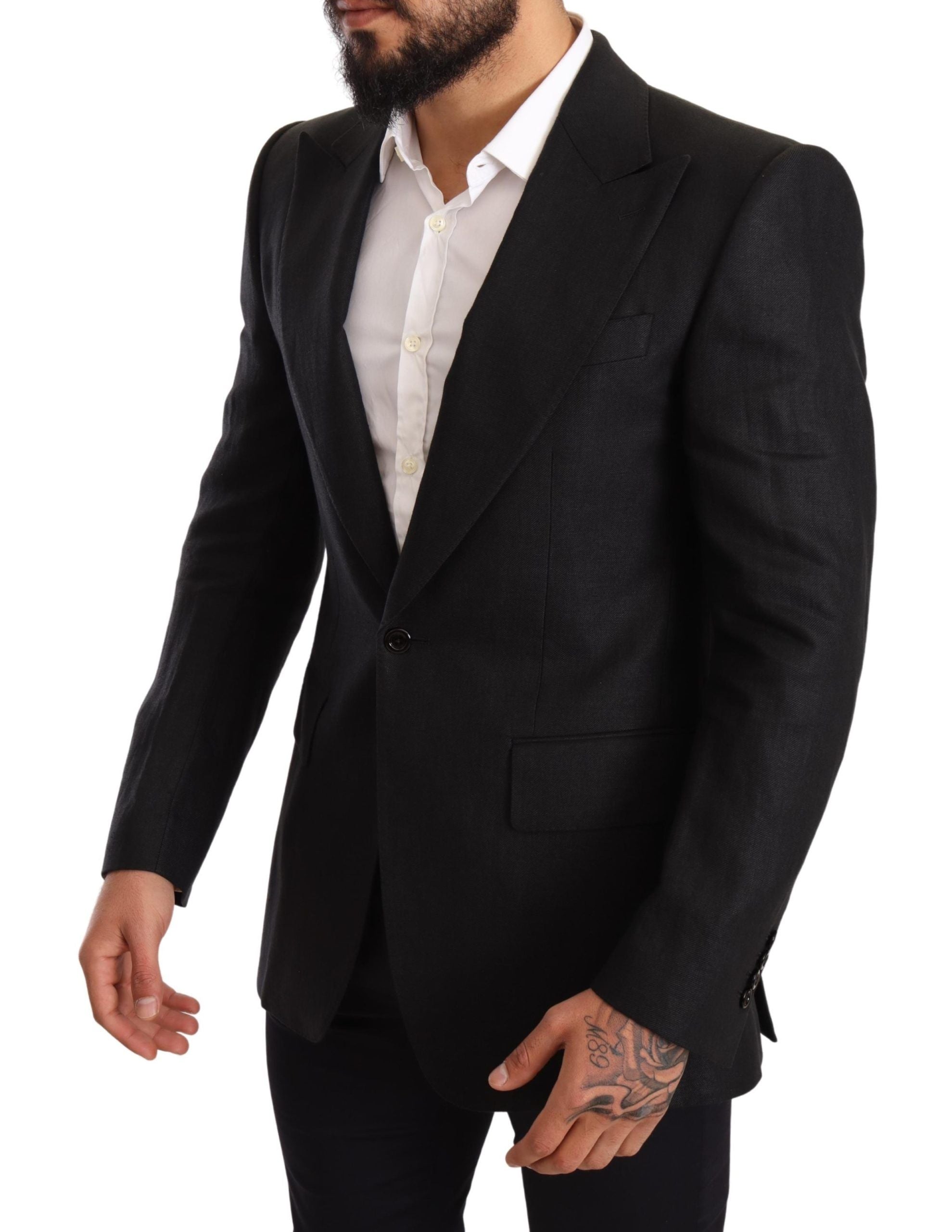 Dolce &amp; Gabbana – Eleganter Slim Fit-Blazer aus schwarzem Leinen