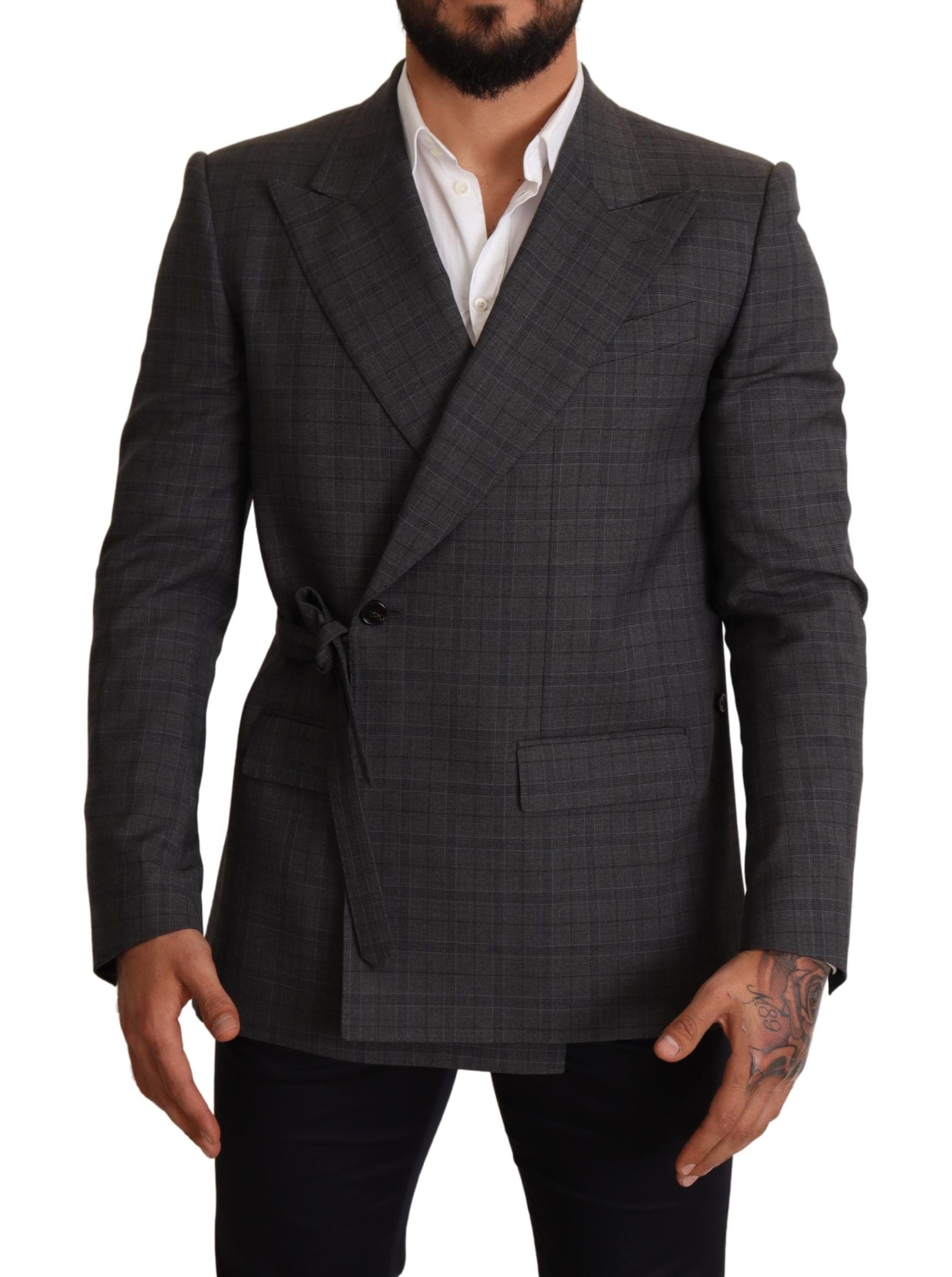 Dolce &amp; Gabbana – Schicker, grau karierter Martini-Blazer im Slim Fit mit zweireihigem Schnitt
