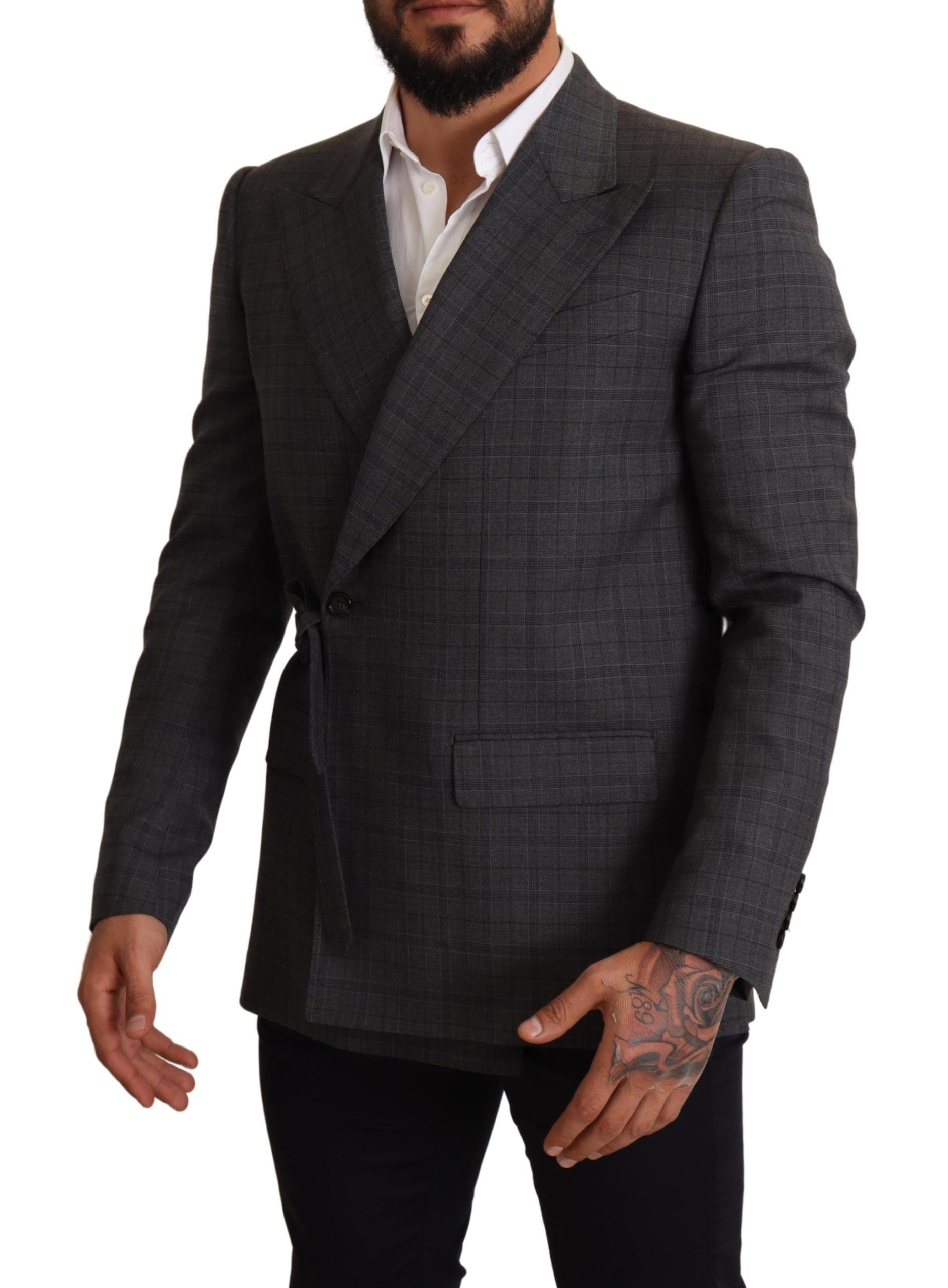 Dolce &amp; Gabbana – Schicker, grau karierter Martini-Blazer im Slim Fit mit zweireihigem Schnitt