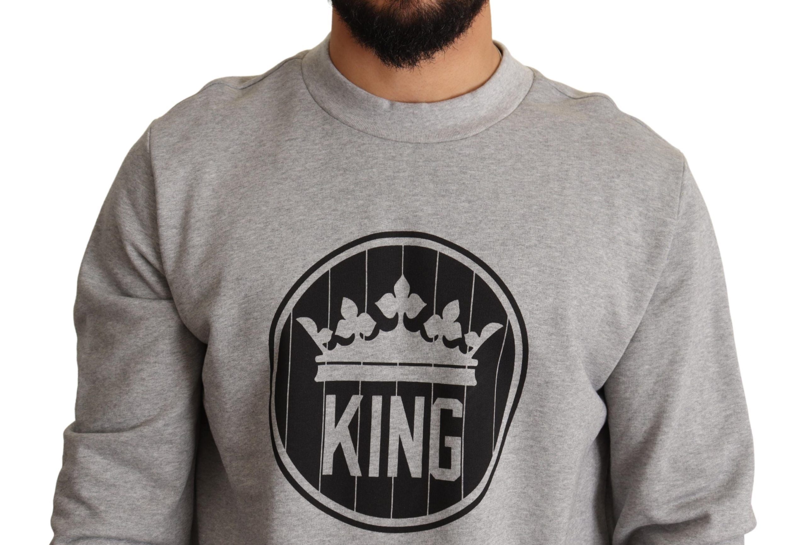 Pulover Dolce &amp; Gabbana Regal Crown din bumbac - Gri sofisticat