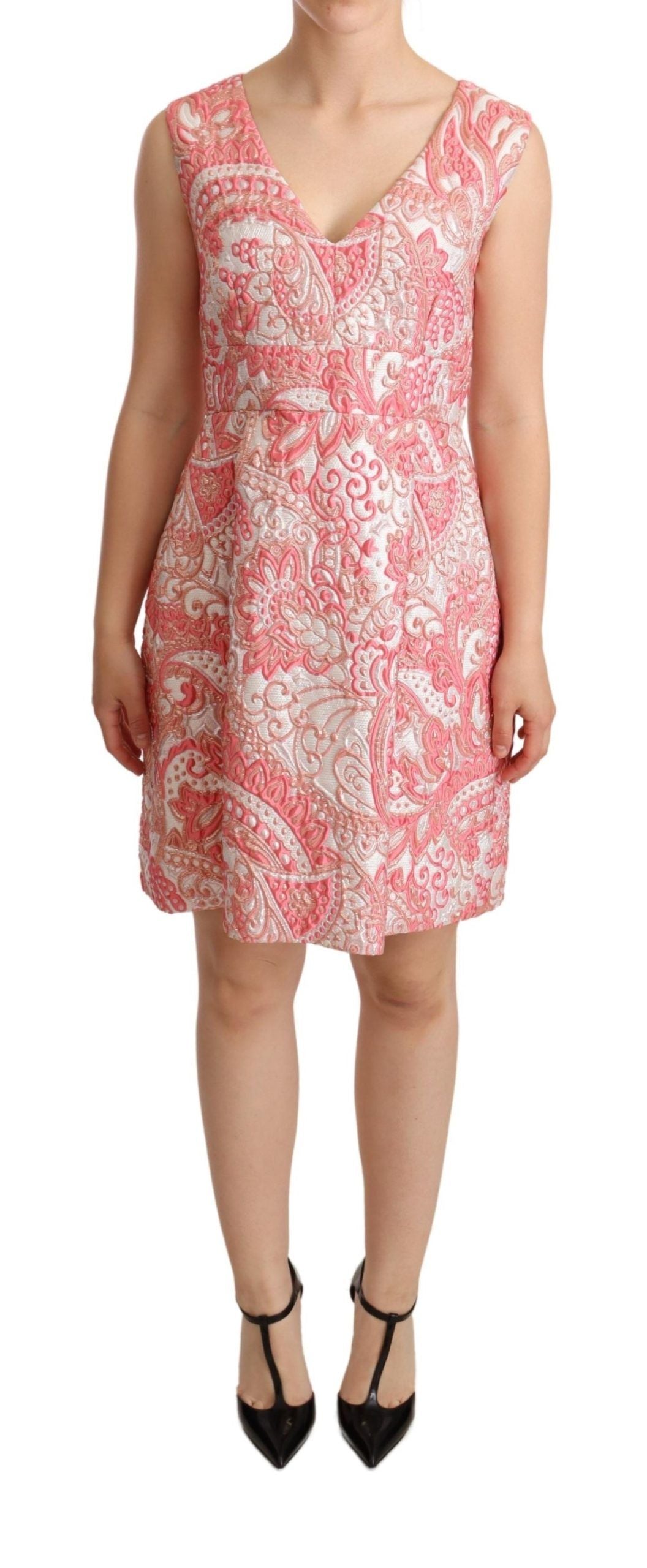 Rochie elegantă Dolce &amp; Gabbana cu imprimeu floral roz jacquard