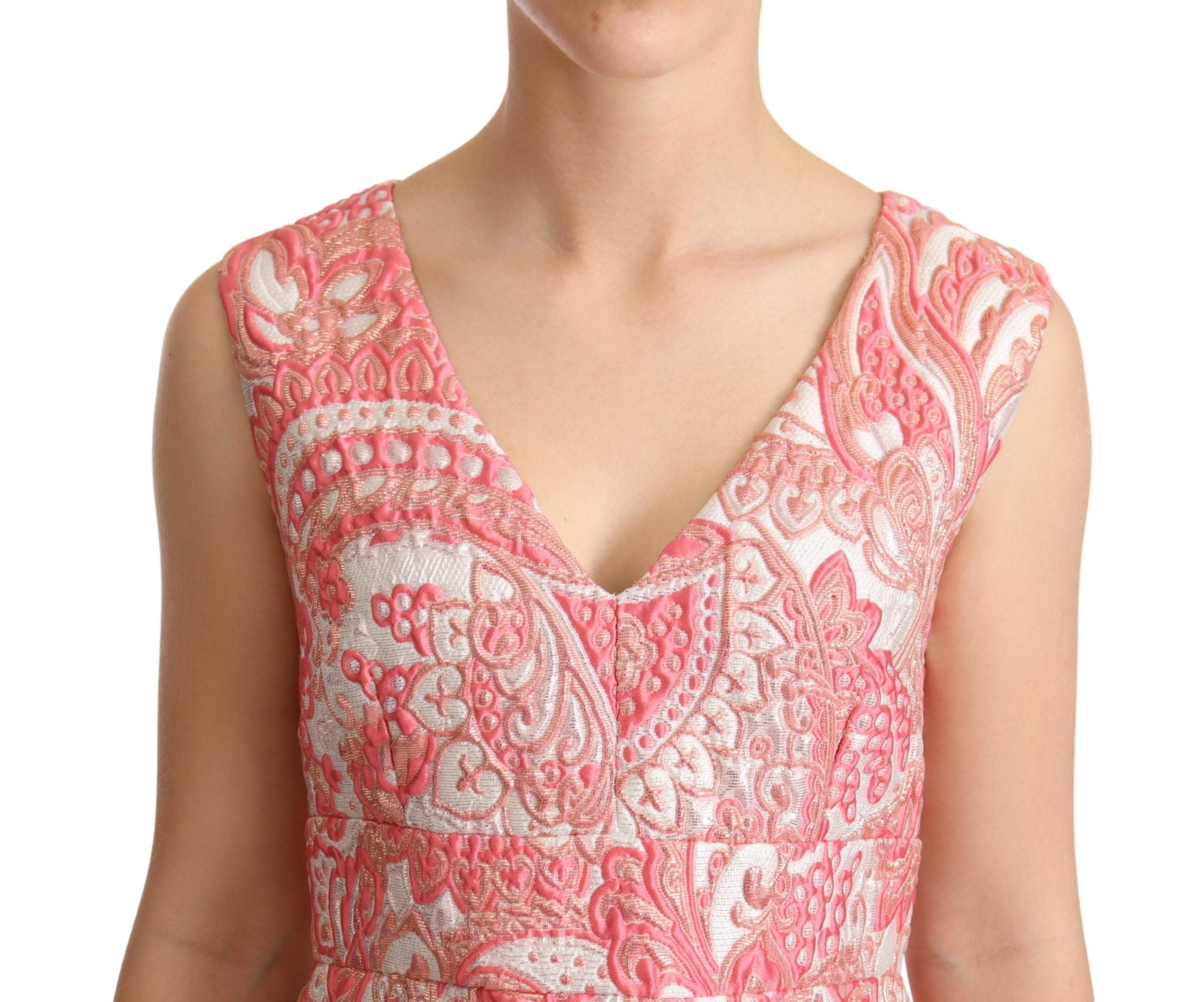 Dolce &amp; Gabbana – Elegantes Etuikleid aus rosa Jacquard mit Blumenmuster